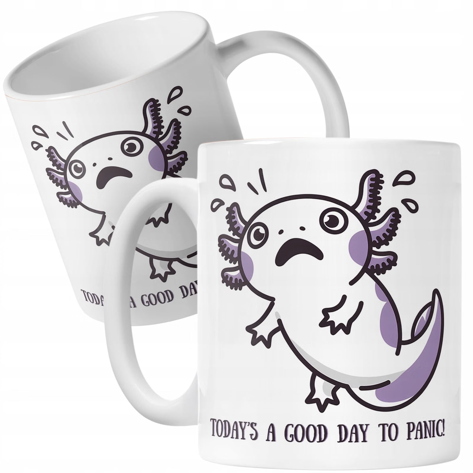 Biały kubek ceramiczny 330ml Aksolotl Axolotl Różowy Zwierzak Trend Viral