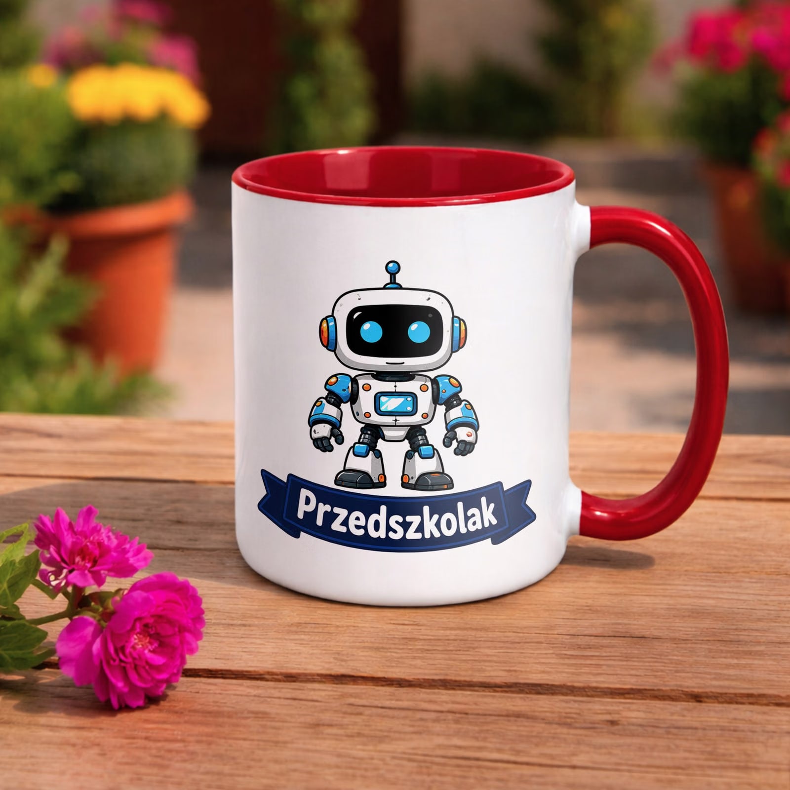 Kubek Czerwony z nadrukiem Przedszkolak Szkoła Dla Dzieci Prezent