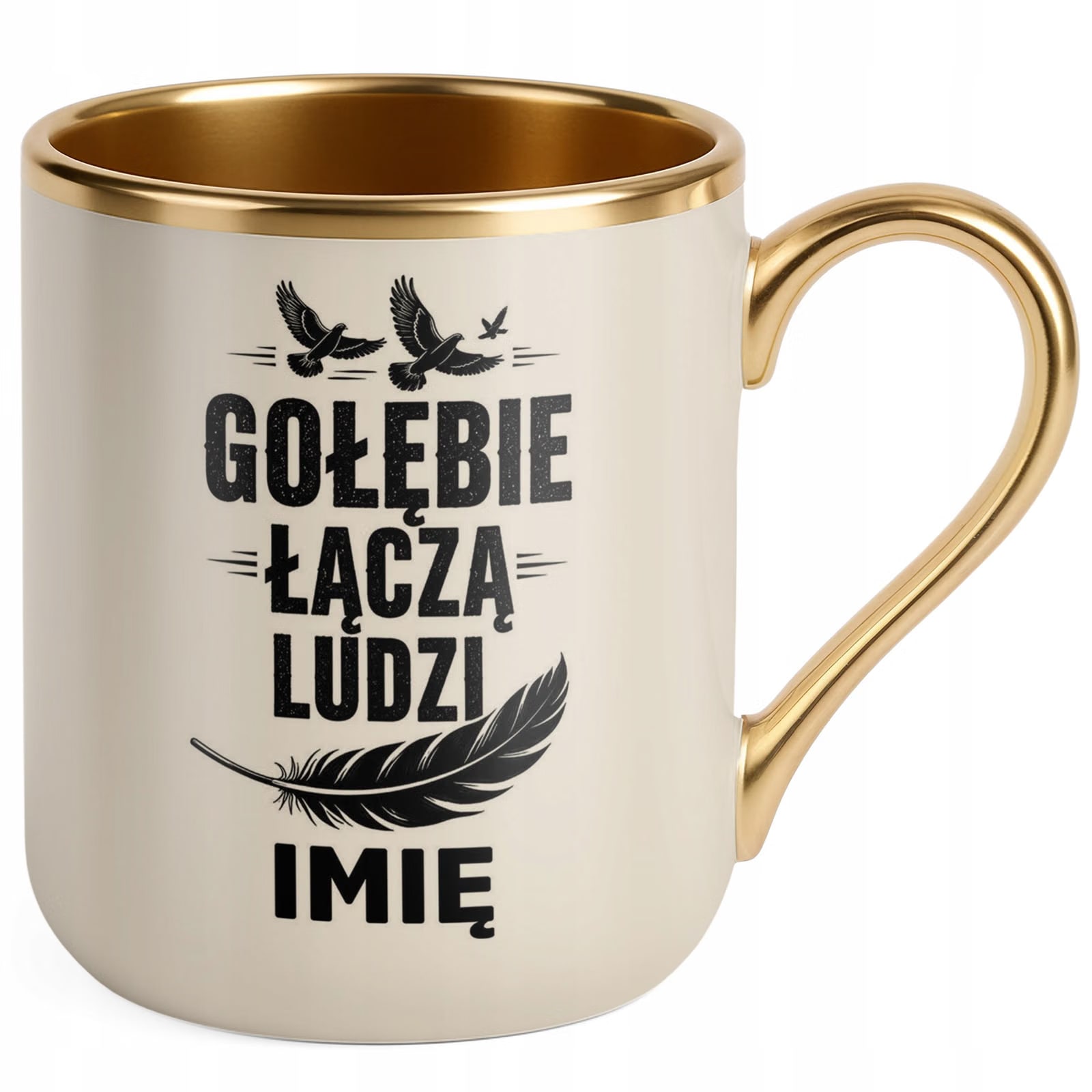 Kubek Personalizowany z nadrukiem Premium Złoty Ecru Dla Gołębiarza Prezent