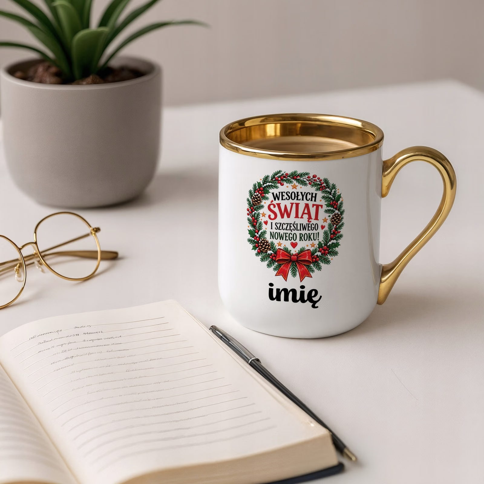Kubek Personalizowany Premium Złoty Boże Narodzenie Święta Prezent