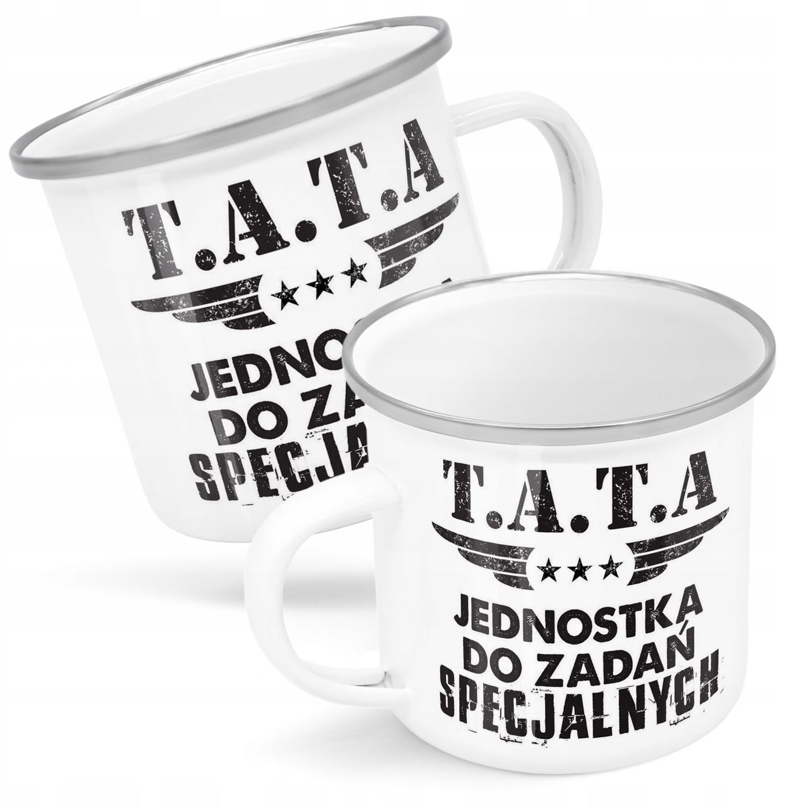 Kubek Emaliowany Dzień Ojca Dla Taty Tata z Nadrukiem Biały Metalowy
