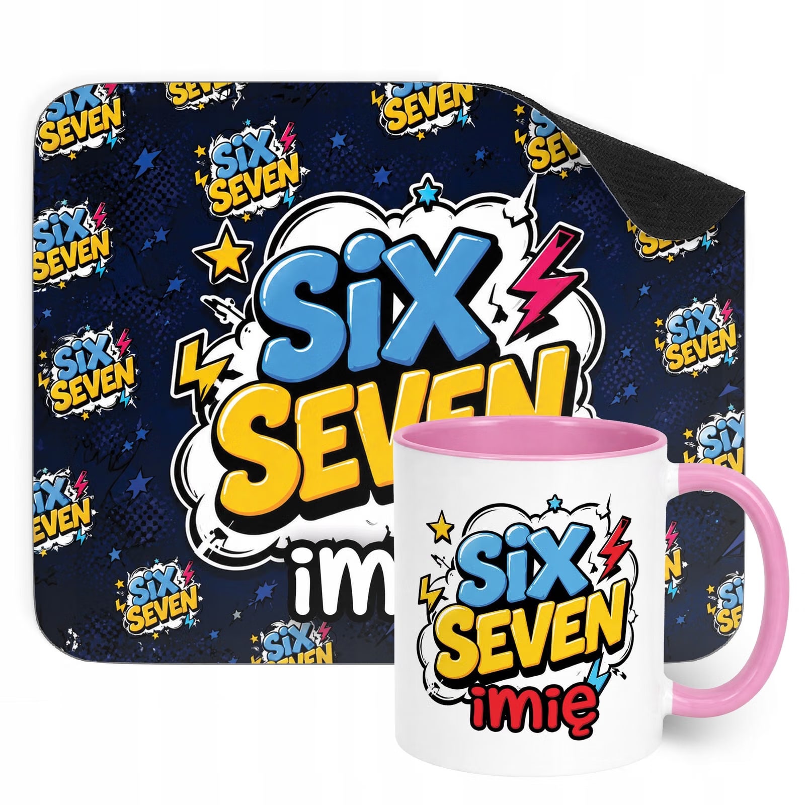 Zestaw personalizowany Kubek Różowy Podkładka pod mysz 67 Six Seven