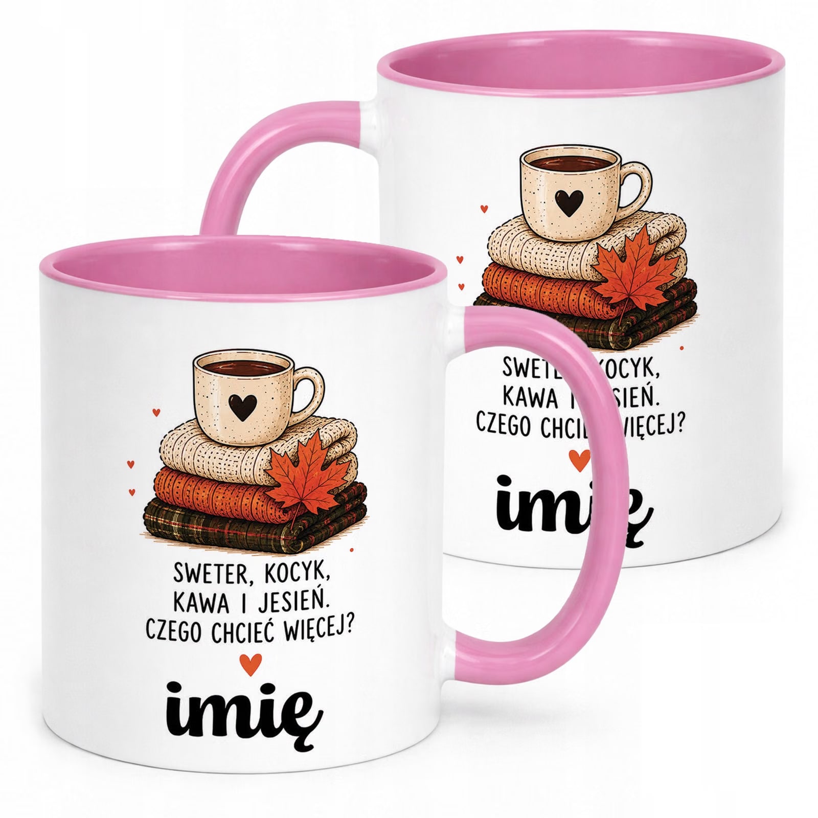Różowy Kubek personalizowany z nadrukiem Jesienny Jesień Prezent Upominek
