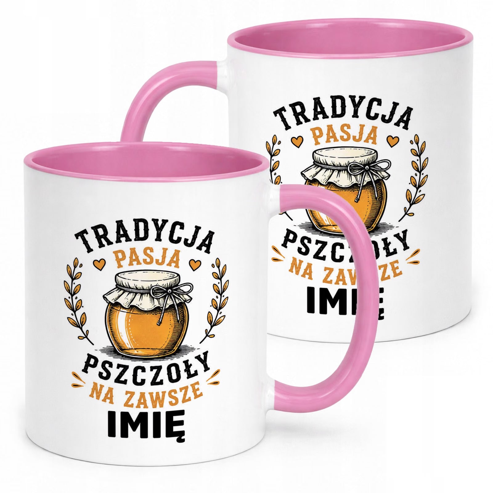 Różowy Kubek Personalizowany z nadrukiem Dla Pszczelarza Upominek Prezent