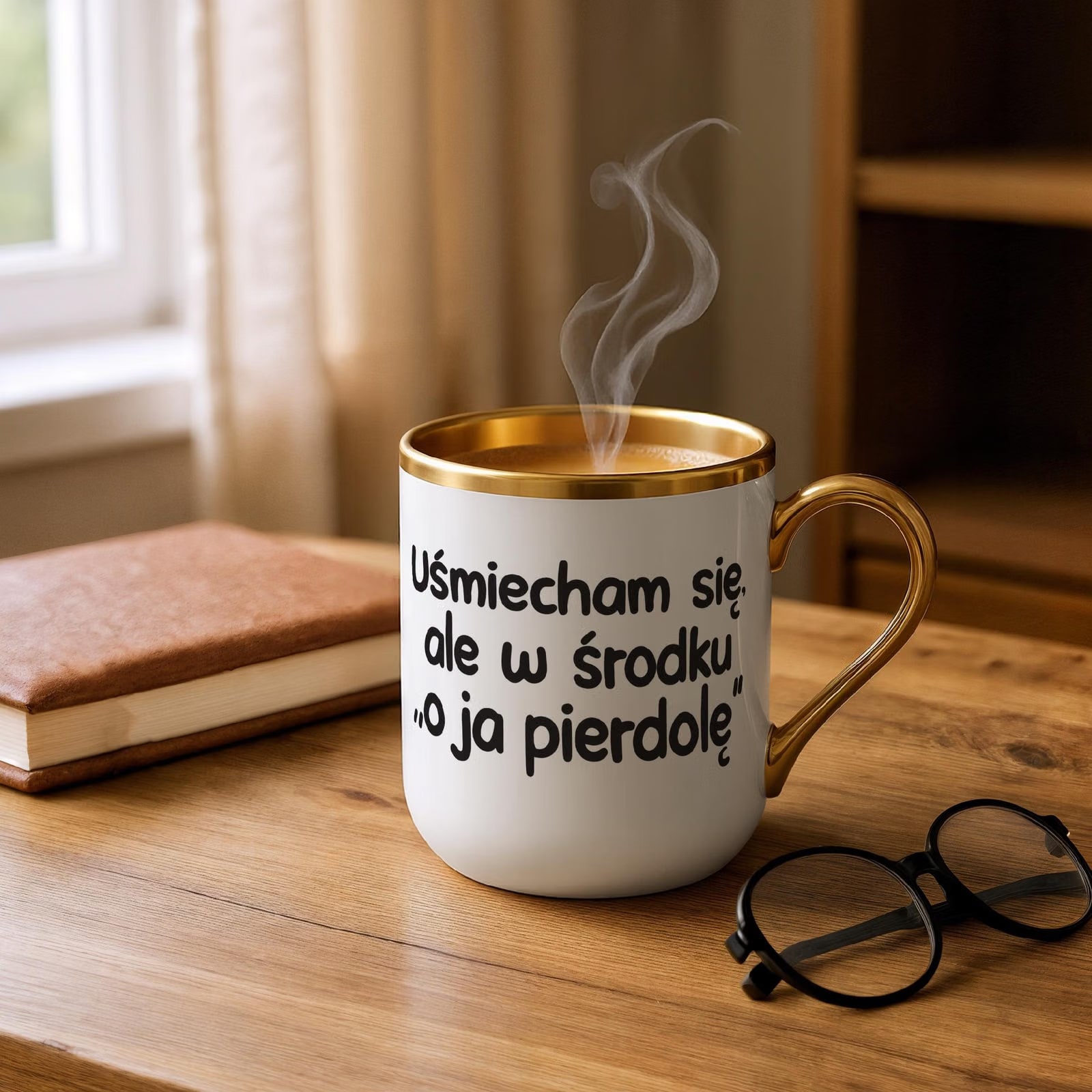 Kubek Premium Złoty Uśmiecham Się Ale W Środku Śmieszny Zabawny Prezent
