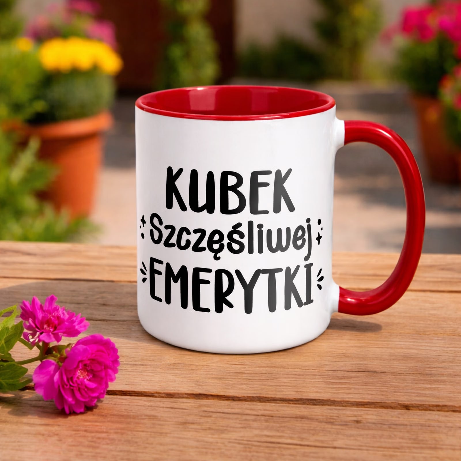 Kubek Czerwony z okazji Emerytury Dla Emerytki Prezent Upominek