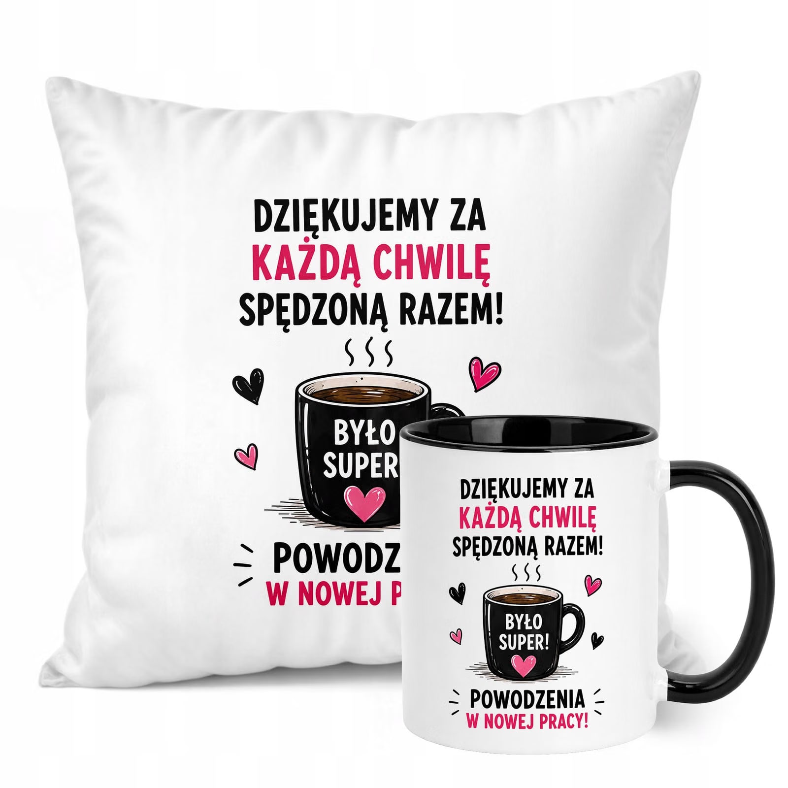 Zestaw Kubek Czarny Poduszka Z Nadrukiem Odejście z Pracy Prezent