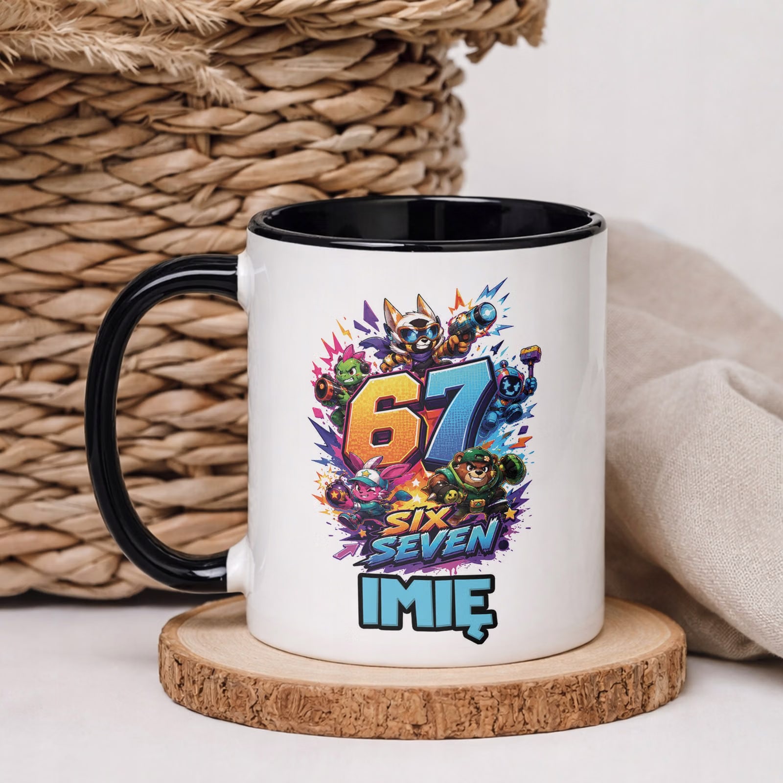 Kubek Czarny z nadrukiem personalizowany SIX SEVEN Dla Dzieci Prezent