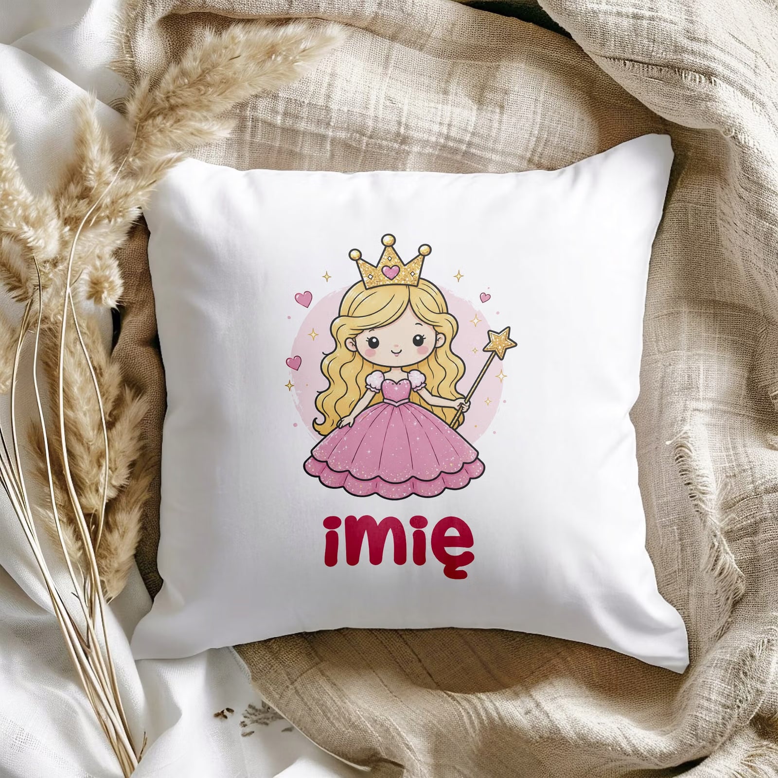 Zestaw Personalizowany Kubek Różowy Poduszka Księżniczka Prezent