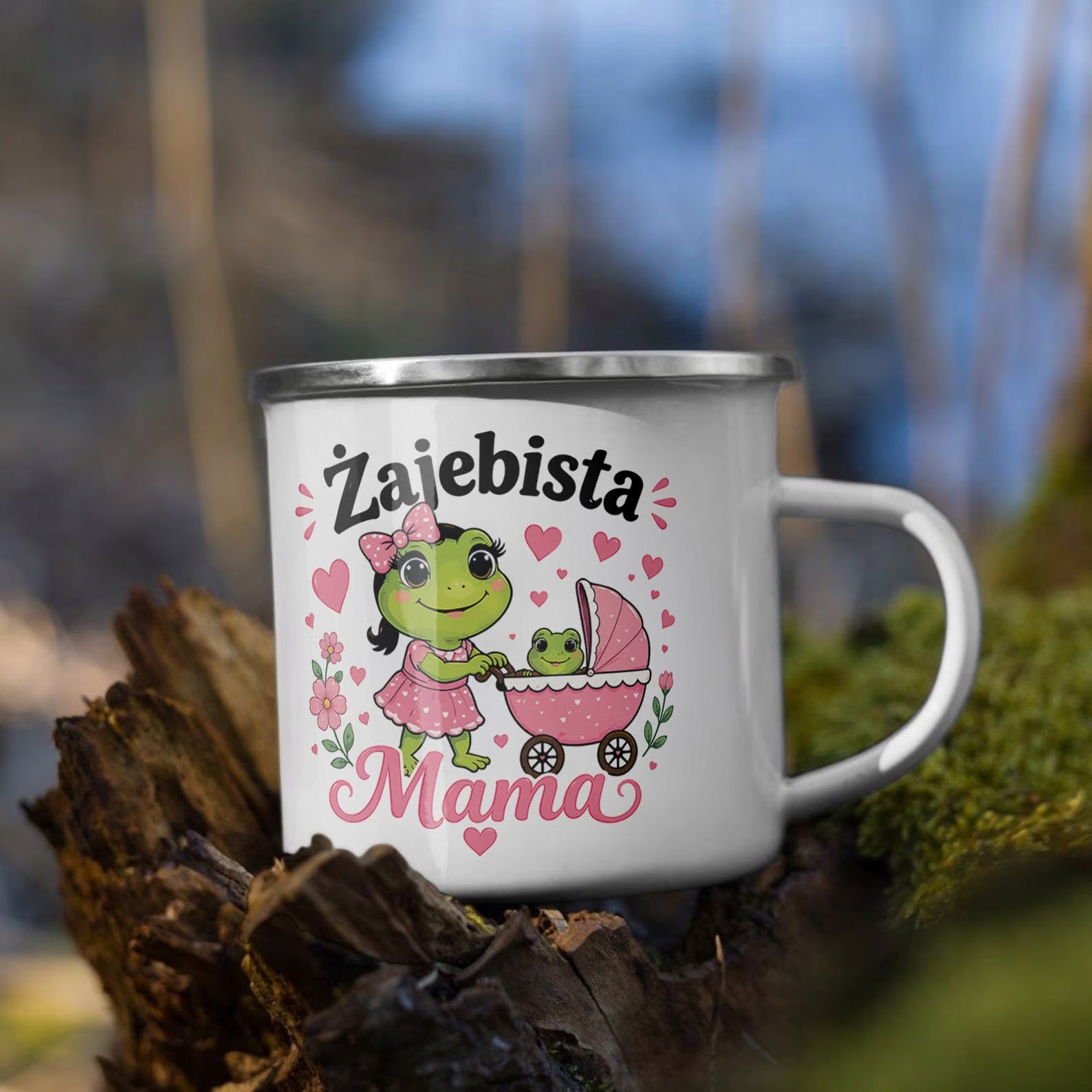 Kubek Emaliowany Dzień Matki dla mamy prezentowy z Nadrukiem Biały Metalowy