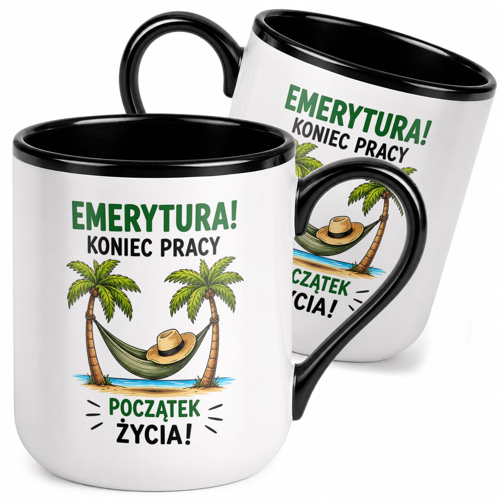 Kubek z nadrukiem Premium Czarny Emerytura Dla Emeryta Upominek Prezent
