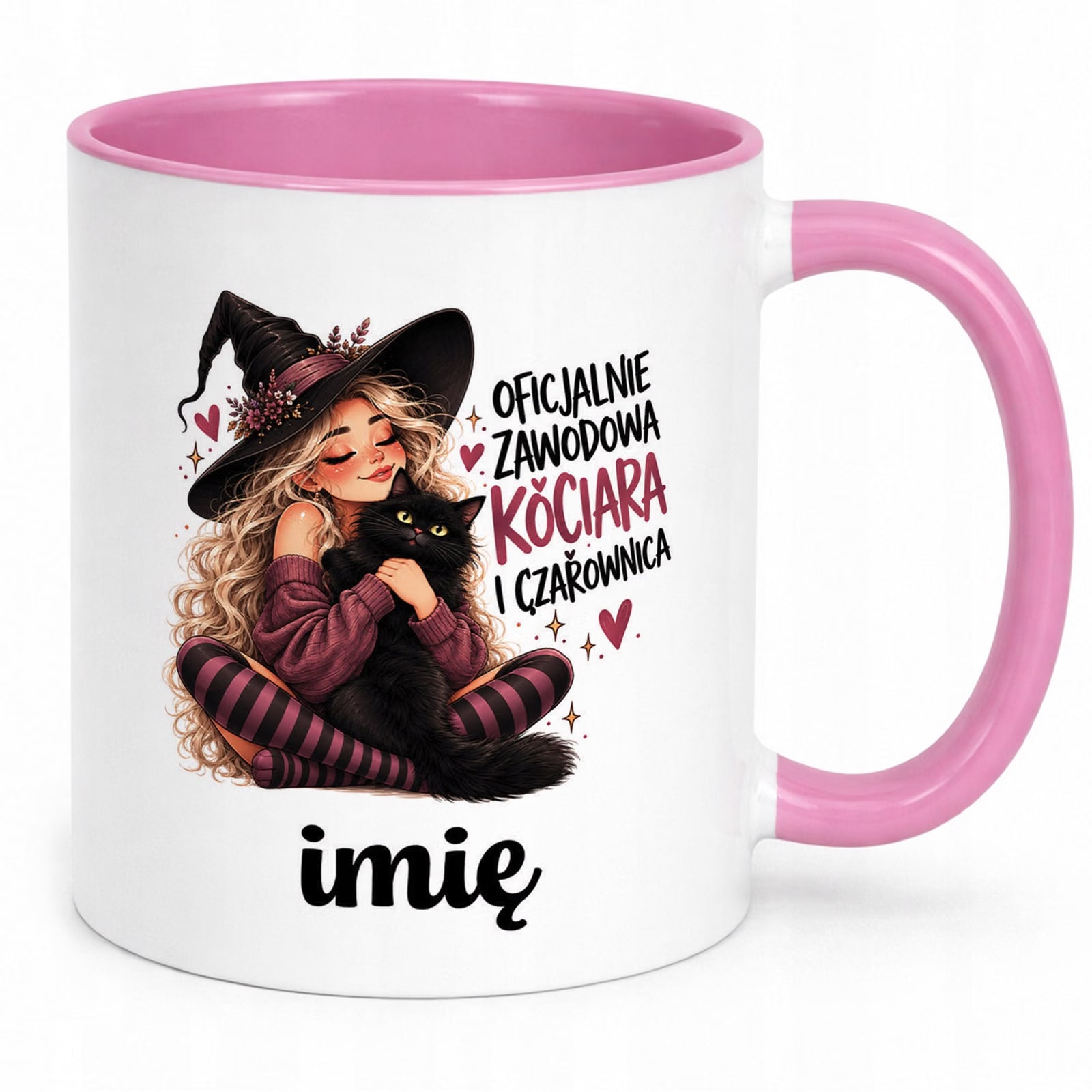 Kubek Różowy Personalizowany z Nadrukiem Dla Kobiet Czarownica Wiedźma