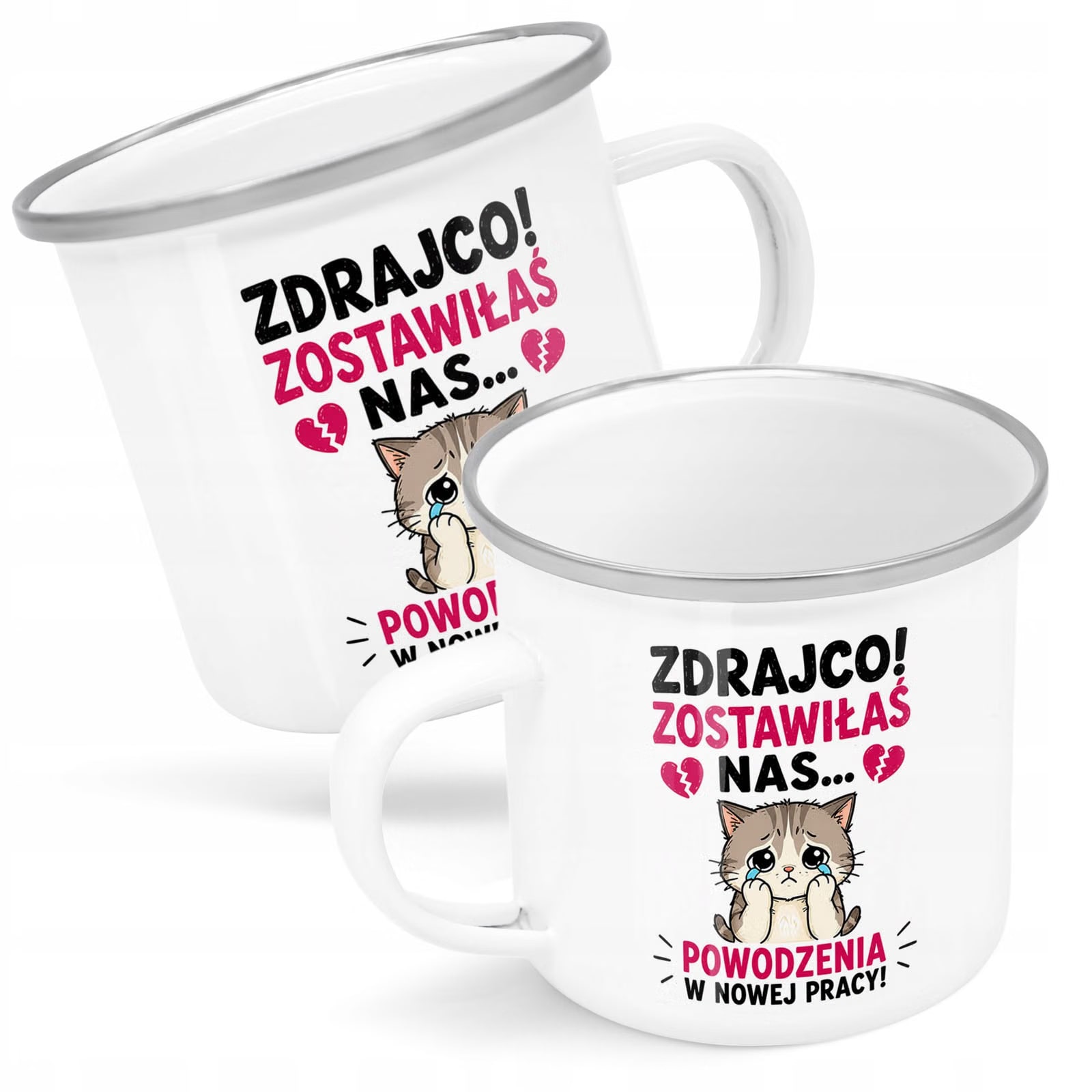 Kubek Emaliowany Odejście z Pracy z Nadrukiem Biały Metalowy Prezent