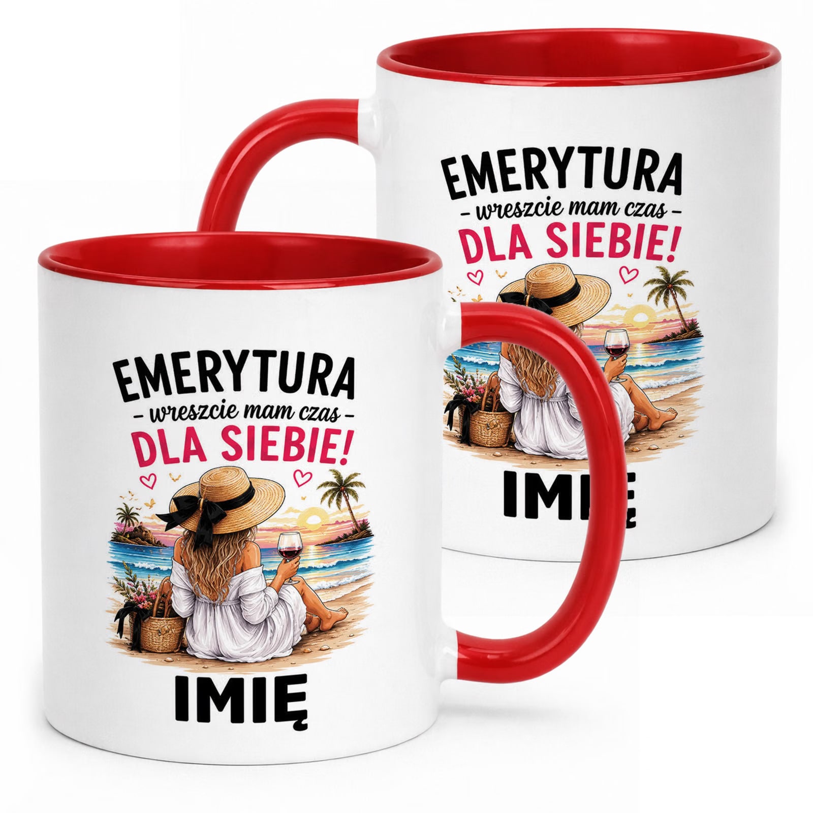 Kubek Czerwony Personalizowany z Nadrukiem Emerytura Dla Emerytki Prezent