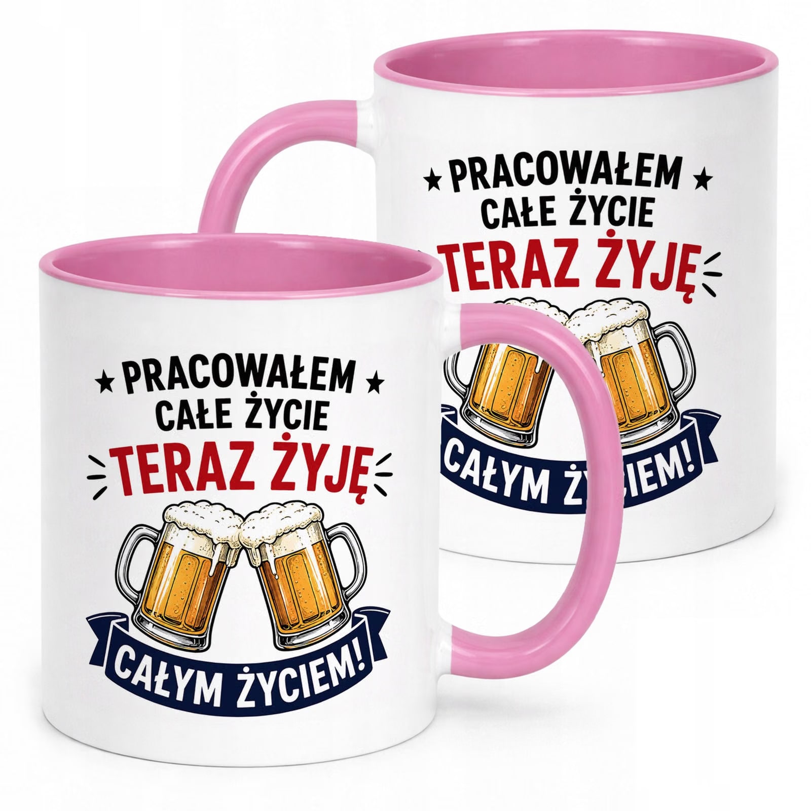 Kubek Różowy z nadrukiem Emerytura Dla Emeryta Upominek Prezent