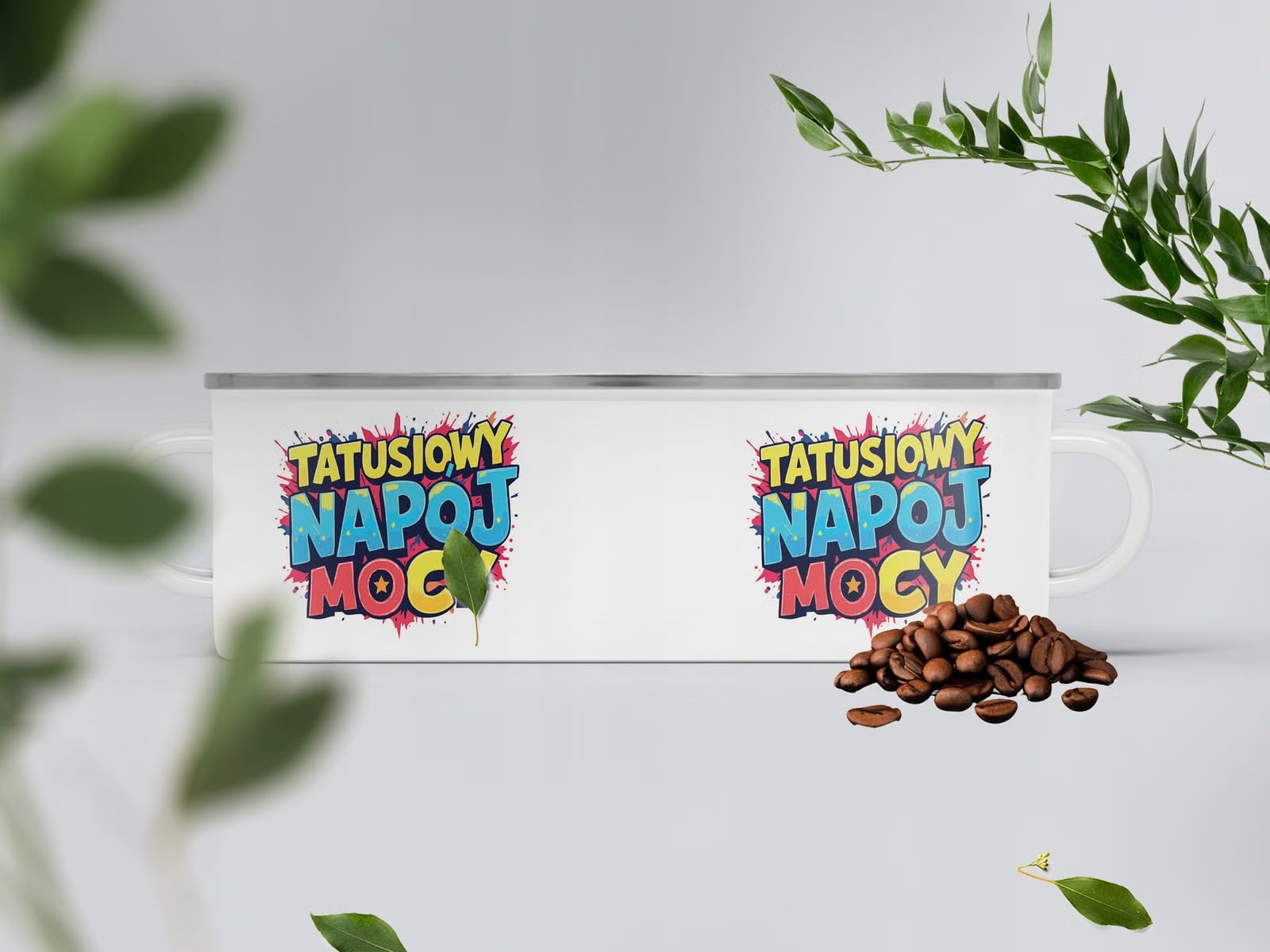 Kubek Emaliowany Dzień Ojca Dla Taty Tatusiowy z Nadrukiem Biały Metalowy