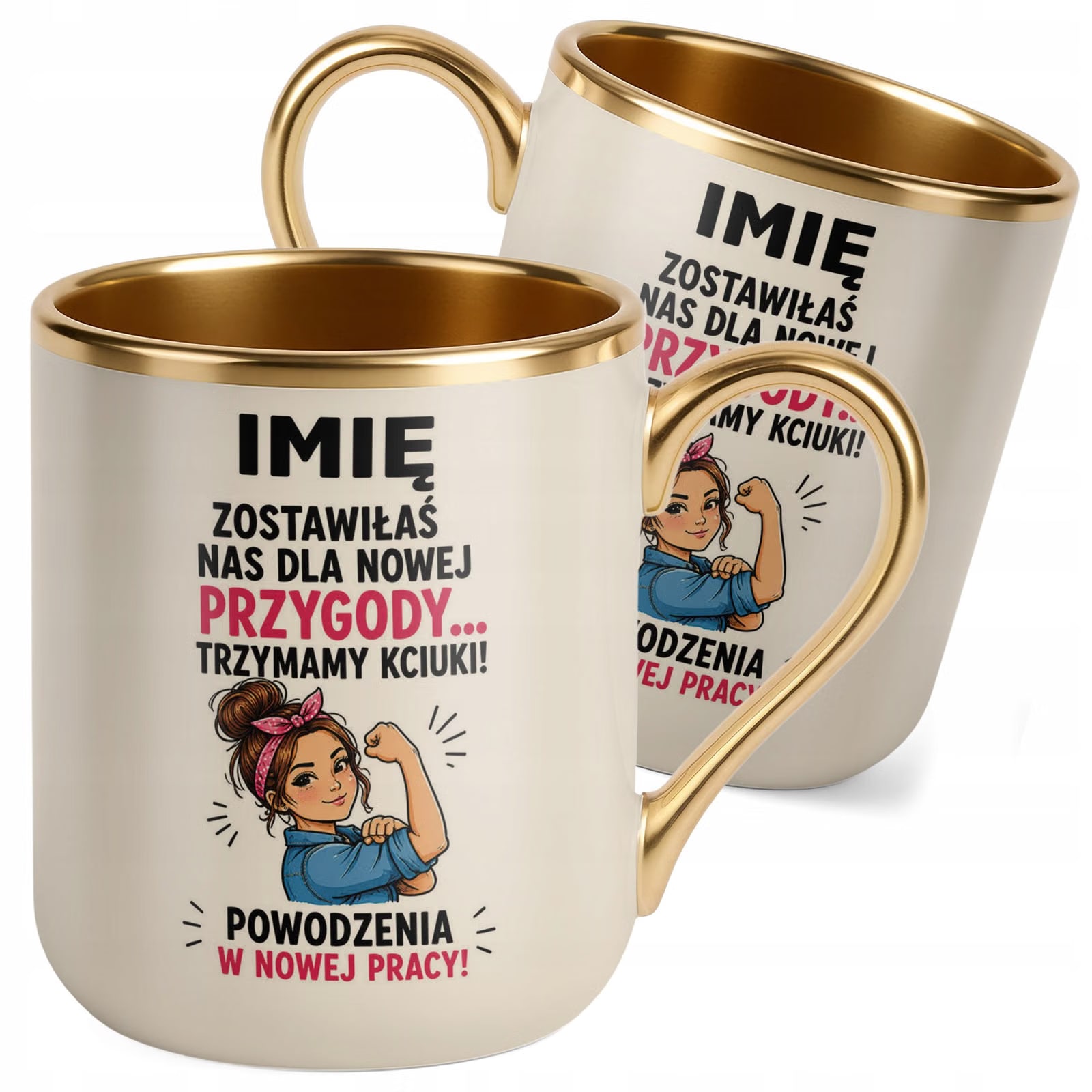 Kubek Personalizowany z nadrukiem Premium Złoty Ecru Odejście z Pracy