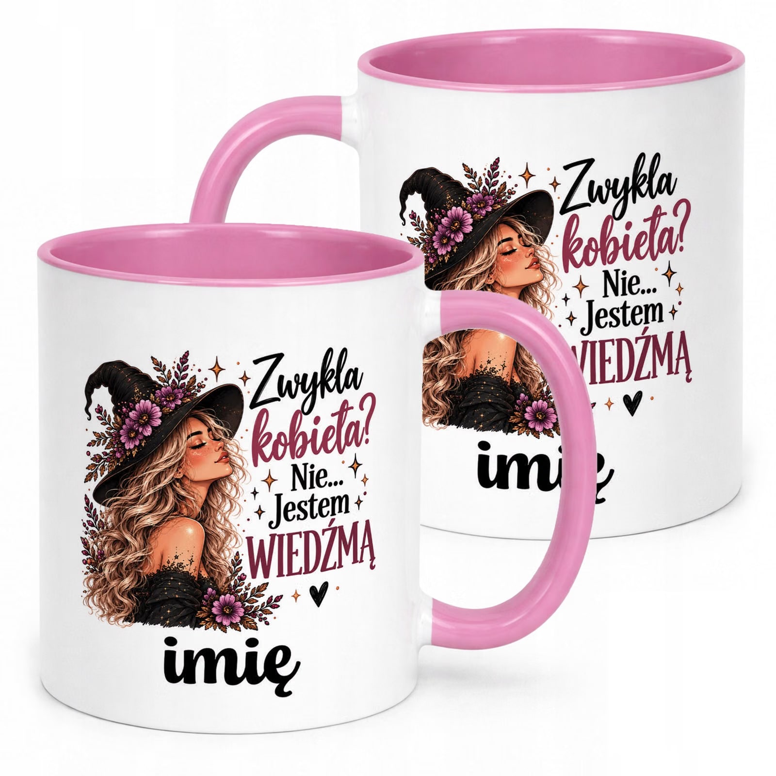Kubek Różowy Personalizowany z Nadrukiem Dla Kobiet Czarownica Wiedźma