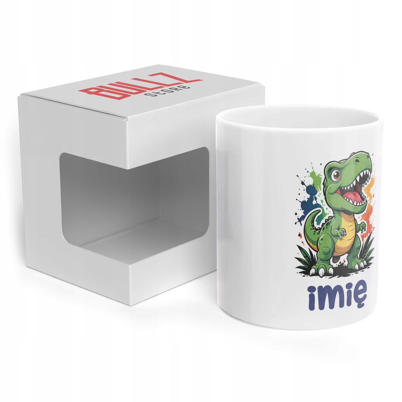 Biały Kubek z nadrukiem personalizowany Dinozaur Dla Dzieci Prezent