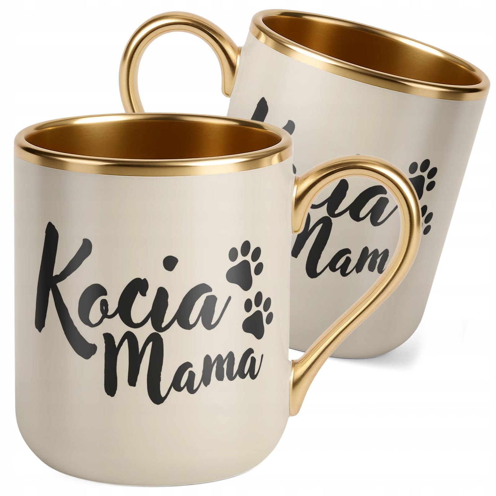 Kubek Premium Złoty Ecru Kocia Mama Dla Kociary Prezent Upominek