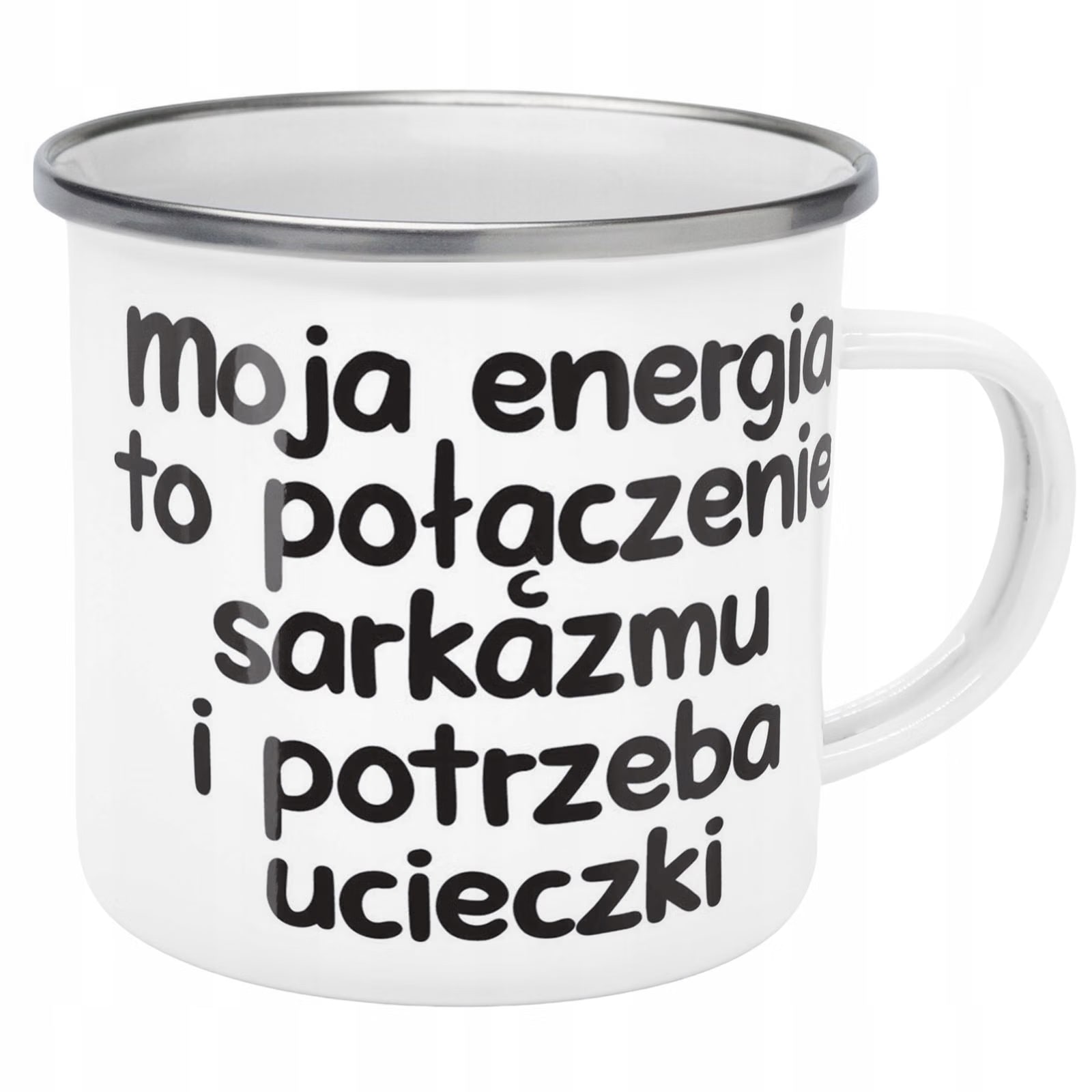 Kubek Emaliowany Moja Energia To Połączenie z Nadrukiem Biały Metalowy