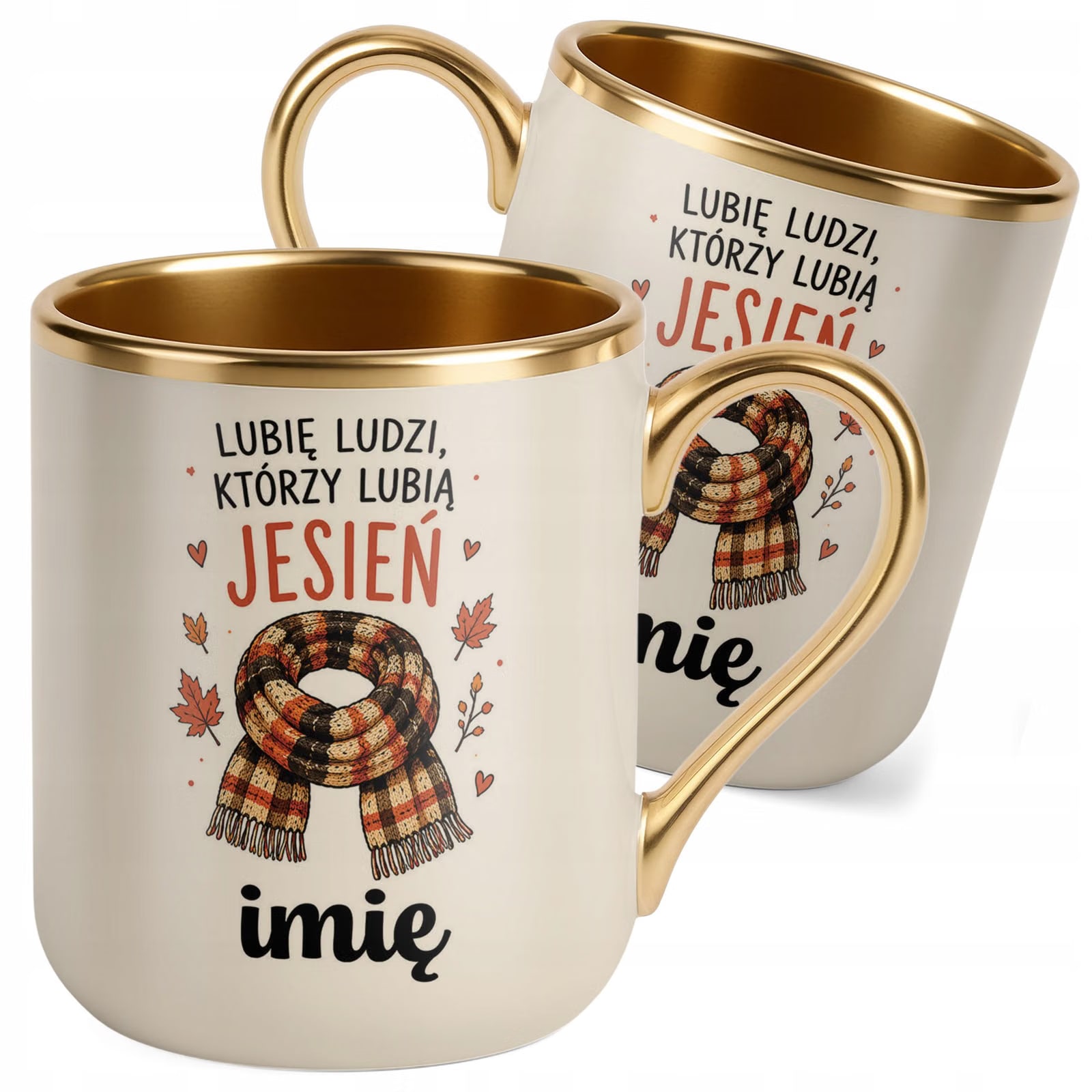Kubek Personalizowany z nadrukiem Premium Złoty Ecru Jesienny Jesień