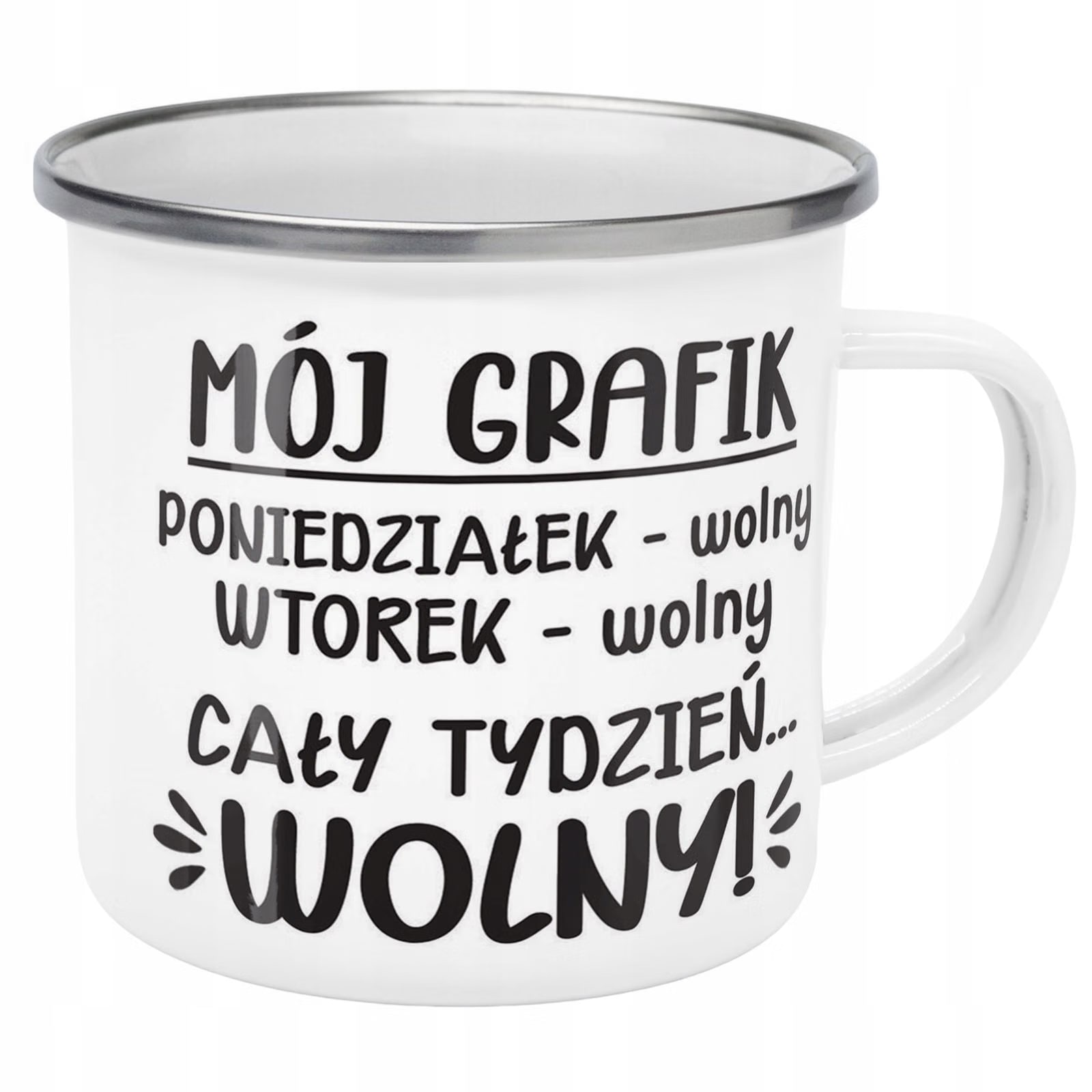 Kubek Emaliowany z okazji Emerytury Dla Emeryta z Nadrukiem Biały Metalowy