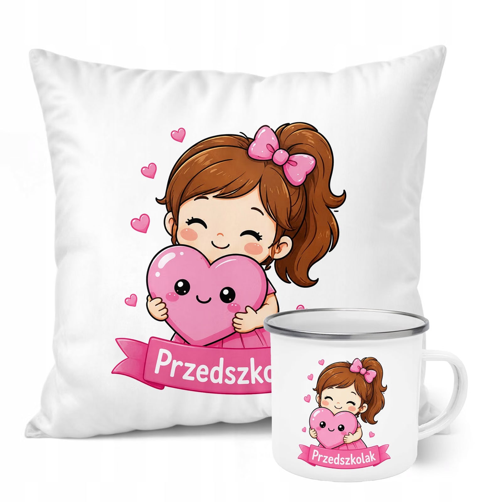 Zestaw Kubek Emaliowany Poduszka Z Nadrukiem Przedszkolak Szkoła Prezent