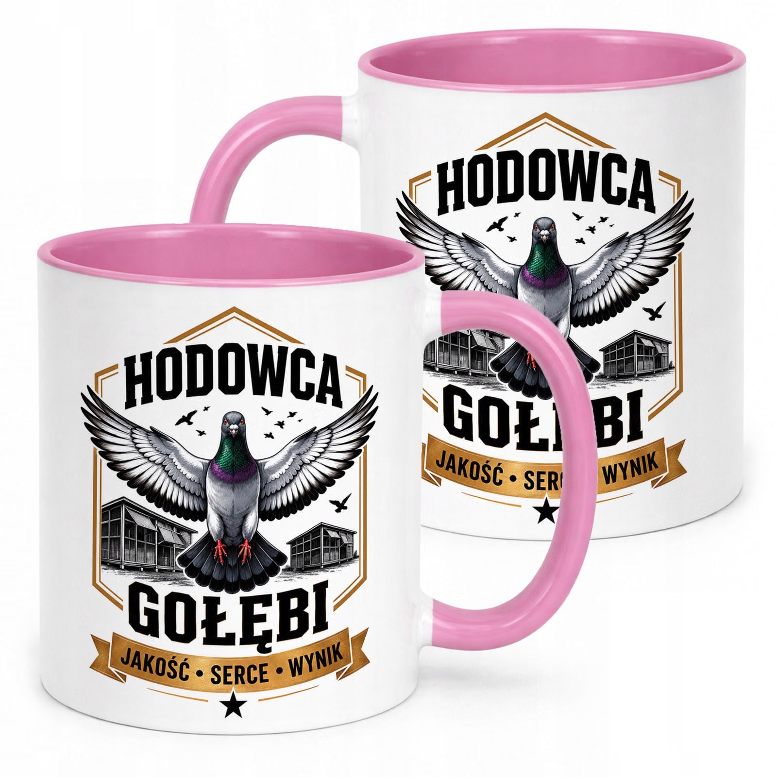 Różowy Kubek z nadrukiem Dla Gołębiarza Hodowcy Gołębi Upominek Prezent
