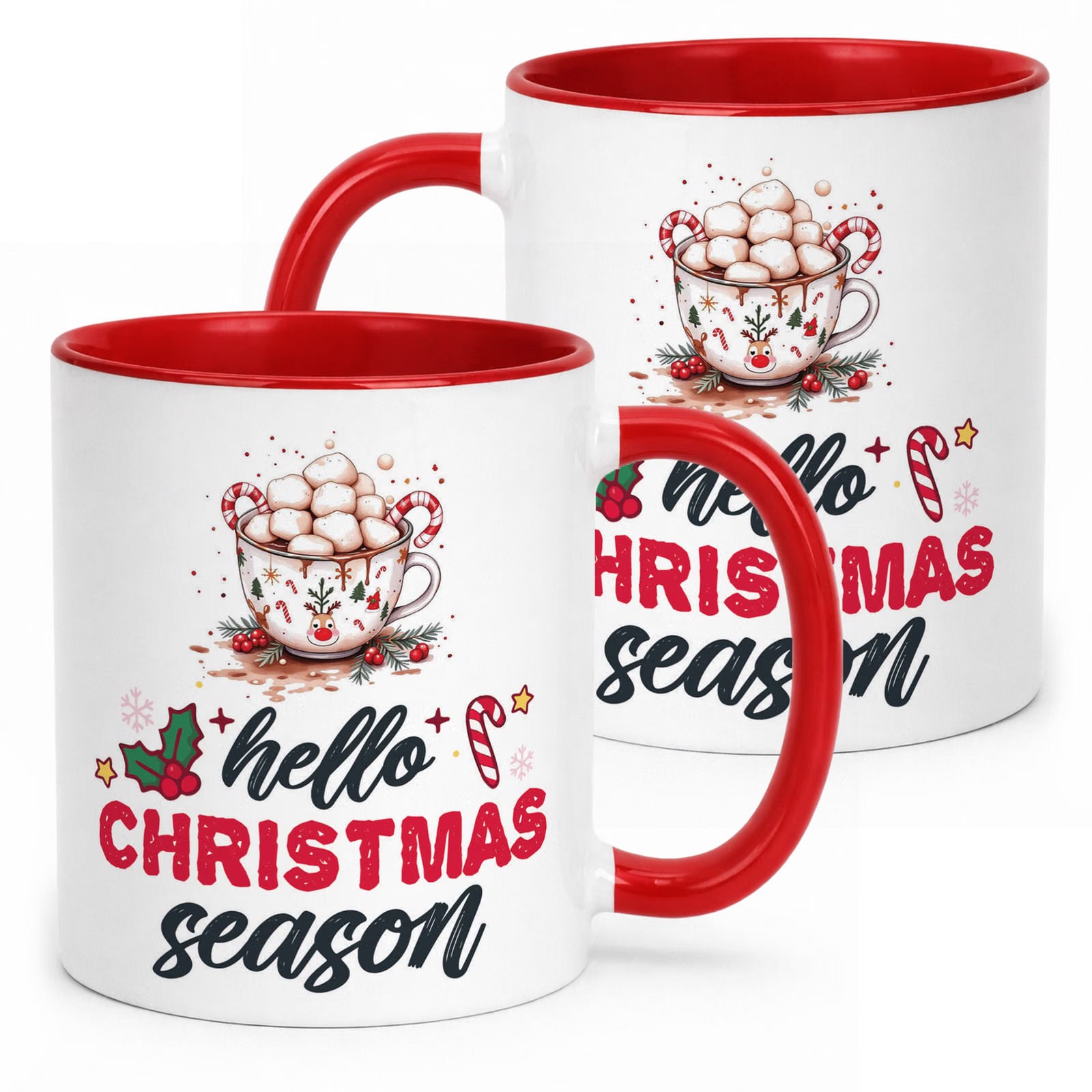 Kubek Czerwony z Nadrukiem Boże Narodzenie Hello Christmas Season Prezent