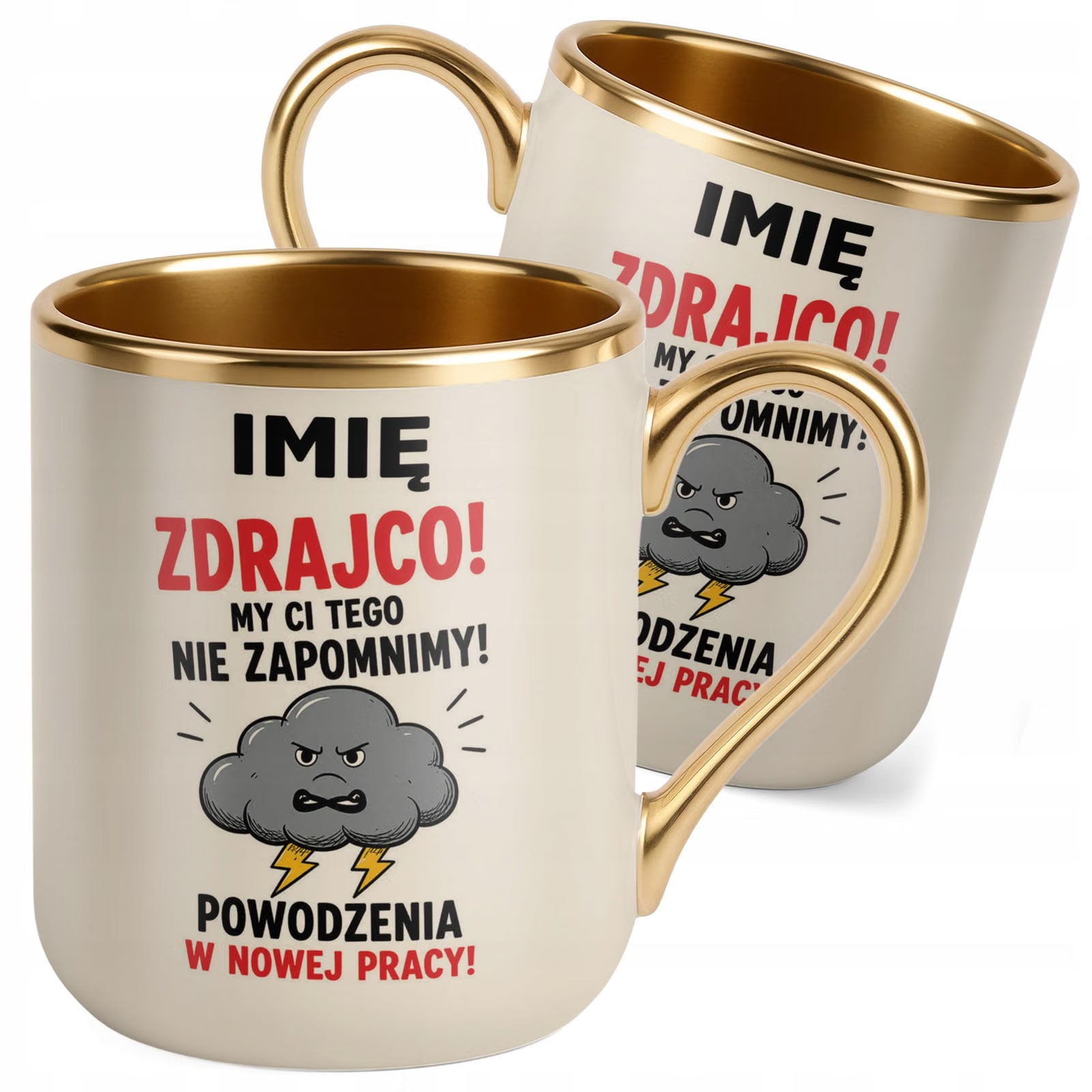 Kubek Personalizowany z nadrukiem Premium Złoty Ecru Odejście z Pracy