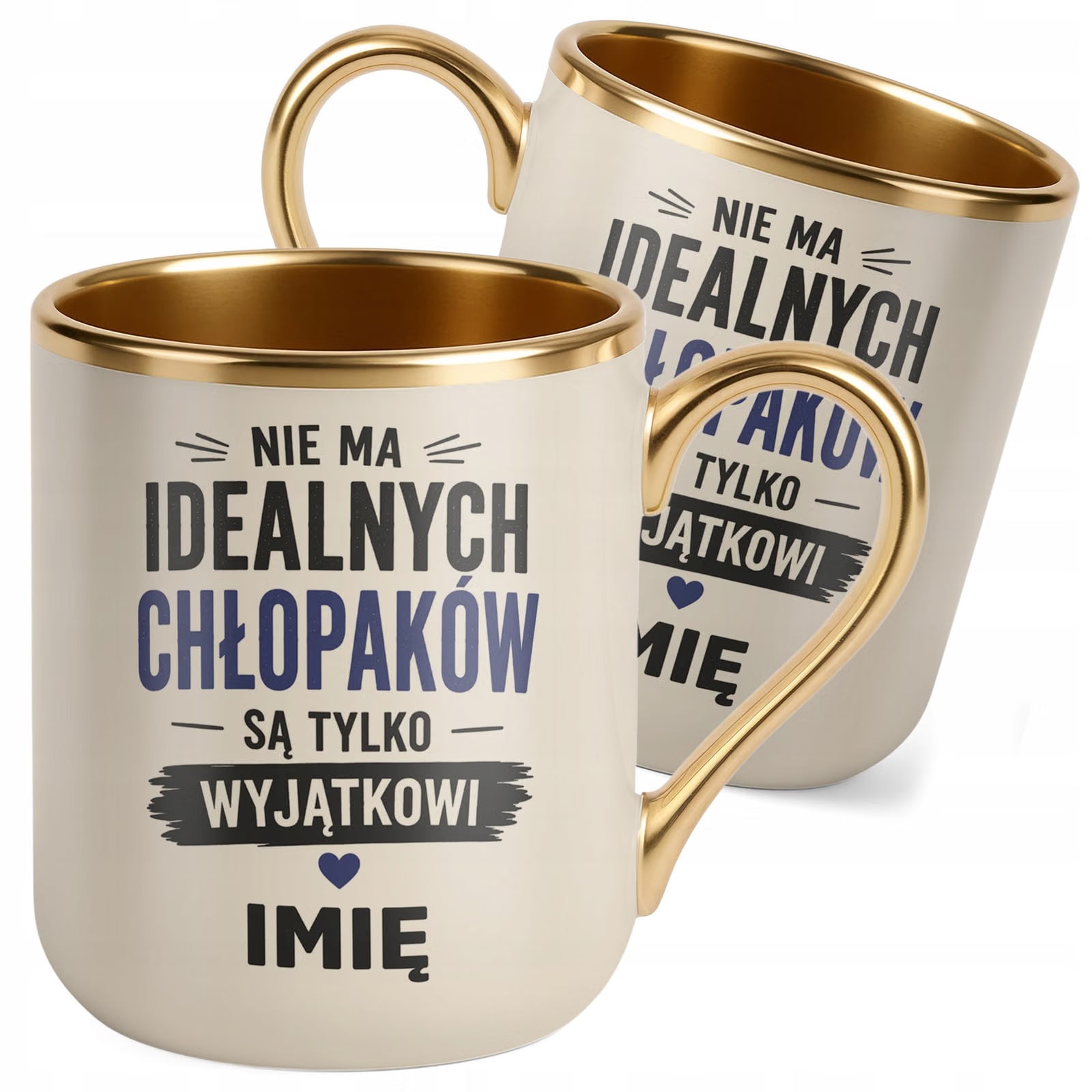 Kubek personalizowany z nadrukiem Premium Złoty Ecru Dzień Chłopaka