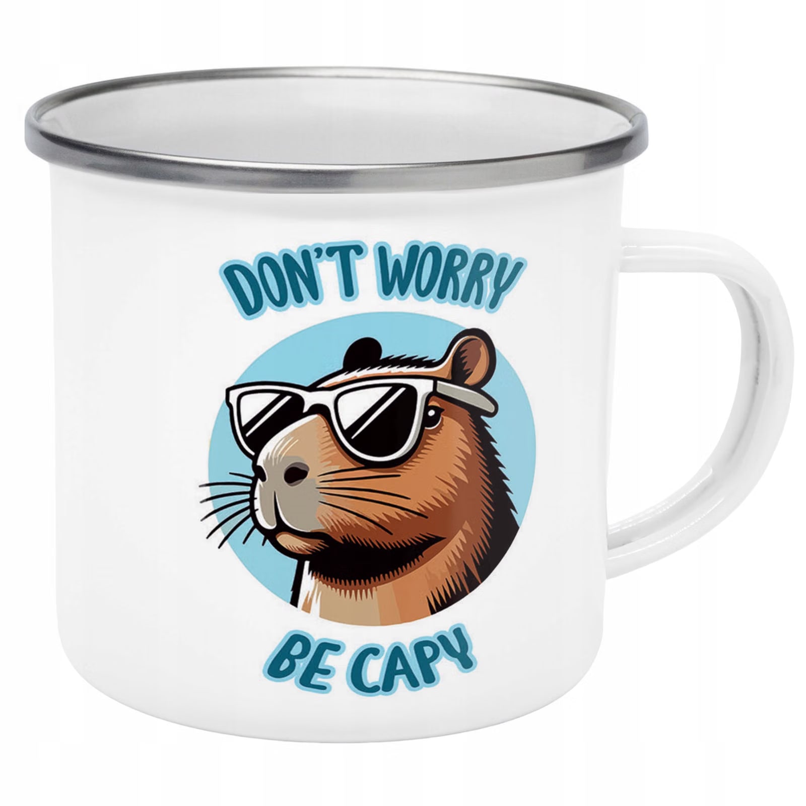 Kubek Emaliowany Kapibara Capybara Zwierzak z Nadrukiem Biały Metalowy