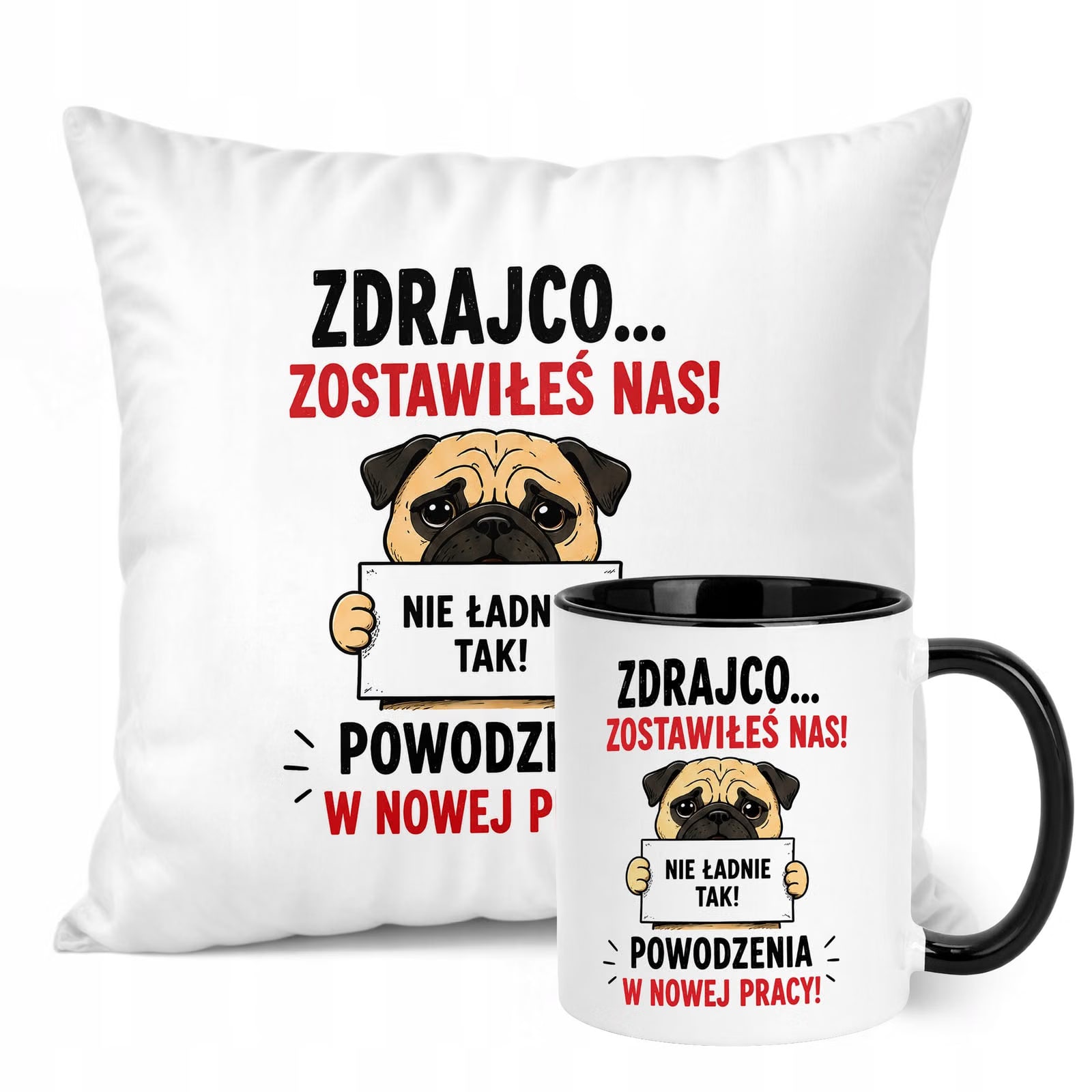 Zestaw Kubek Czarny Poduszka Z Nadrukiem Odejście z Pracy Prezent