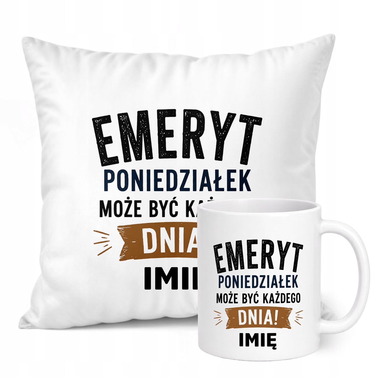 Zestaw Personalizowany Kubek Biały Poduszka Emerytura Dla Emeryta Prezent