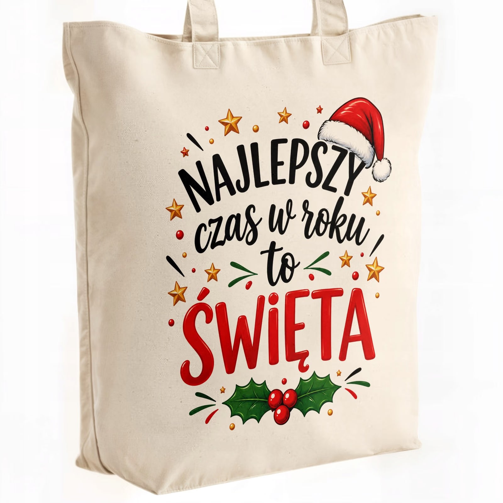 Torba shopper bawełniana premium świąteczna na zakupy z nadrukiem