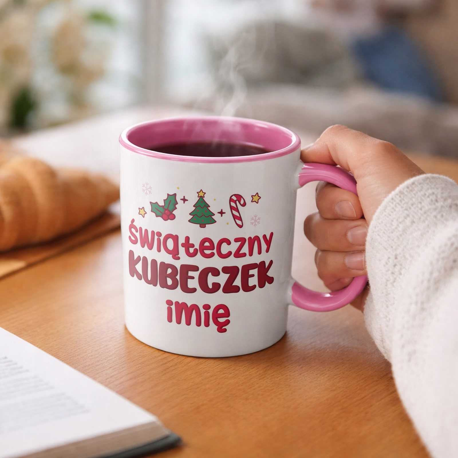 Kubek Różowy Personalizowany z Nadrukiem Boże Narodzenie Święta Prezent