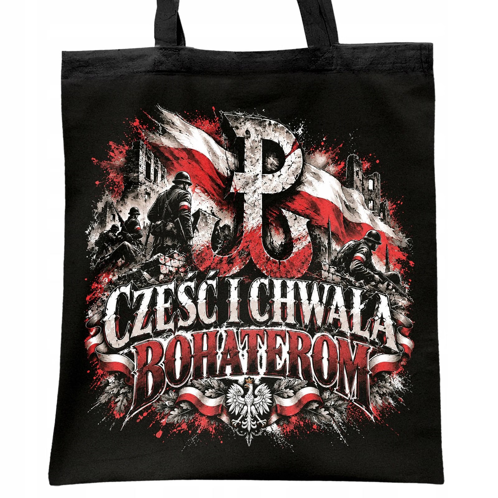 Torba shopper czarna patriotyczna święto niepodległości z nadrukiem