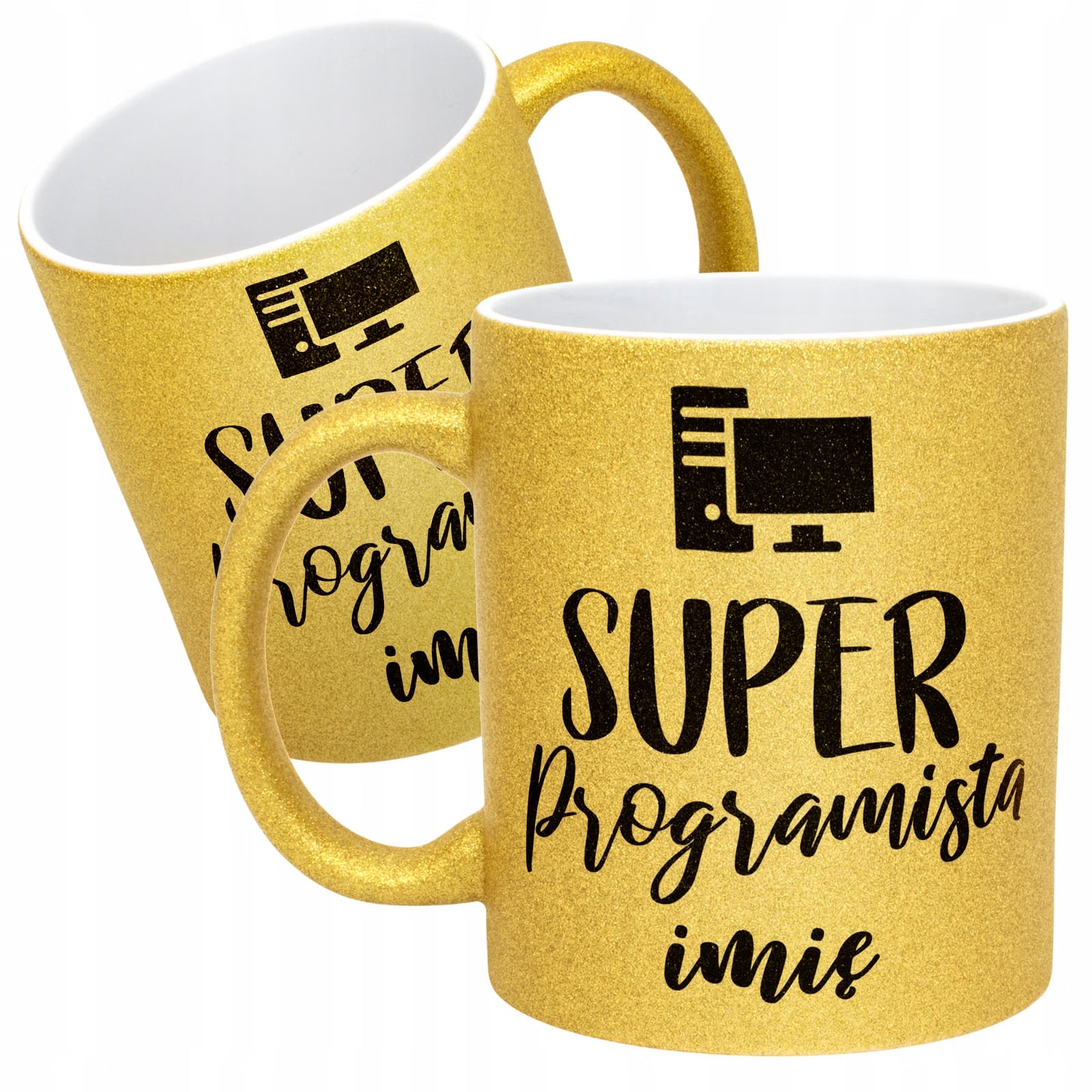 Złoty kubek brokatowy Personalizowany Super Programista Prezent Upominek