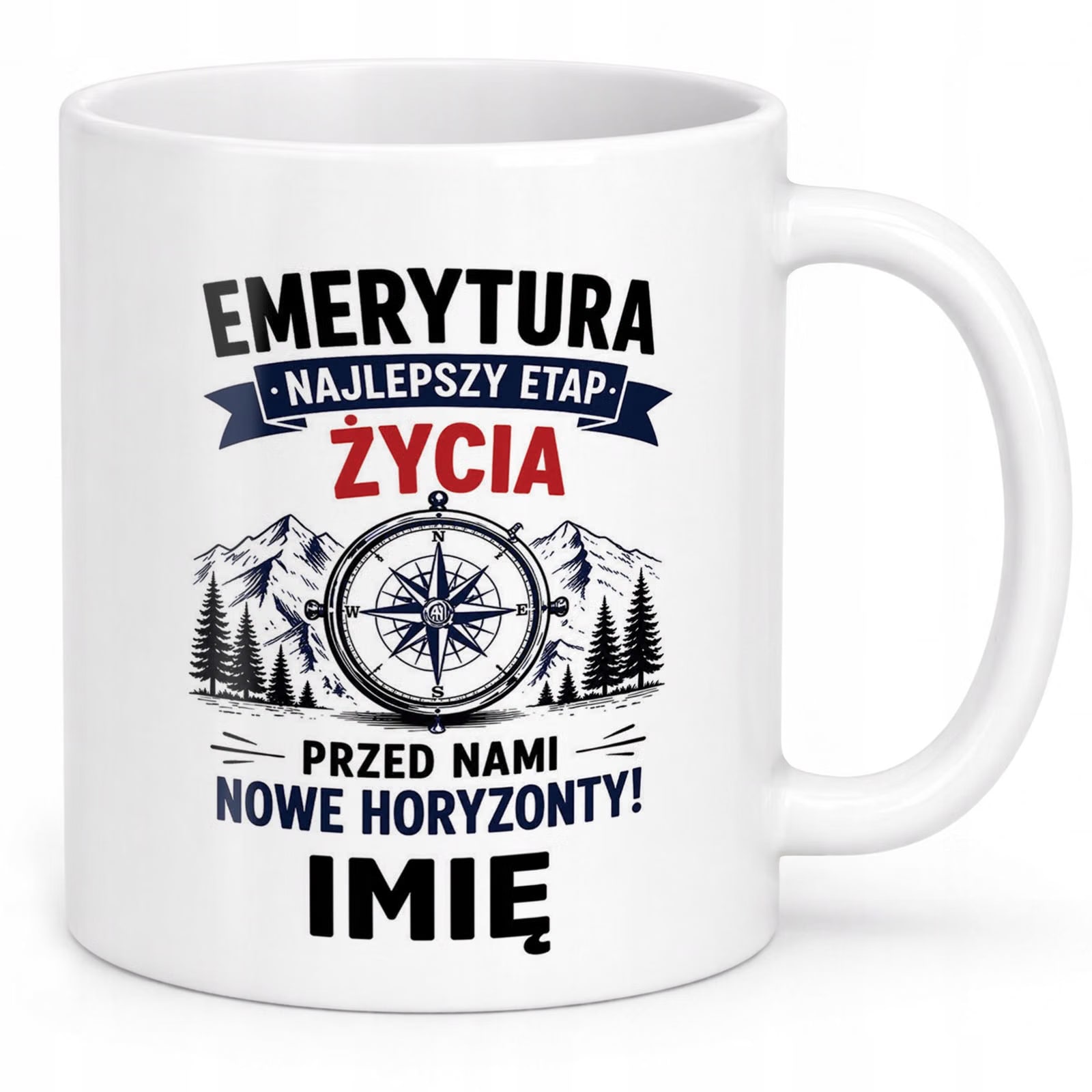 Biały Kubek Personalizowany z Nadrukiem Emerytura Dla Emeryta Prezent
