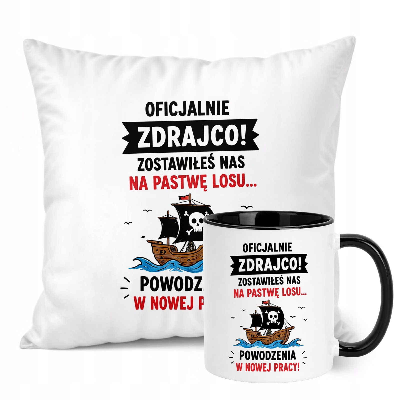 Zestaw Kubek Czarny Poduszka Z Nadrukiem Odejście z Pracy Prezent