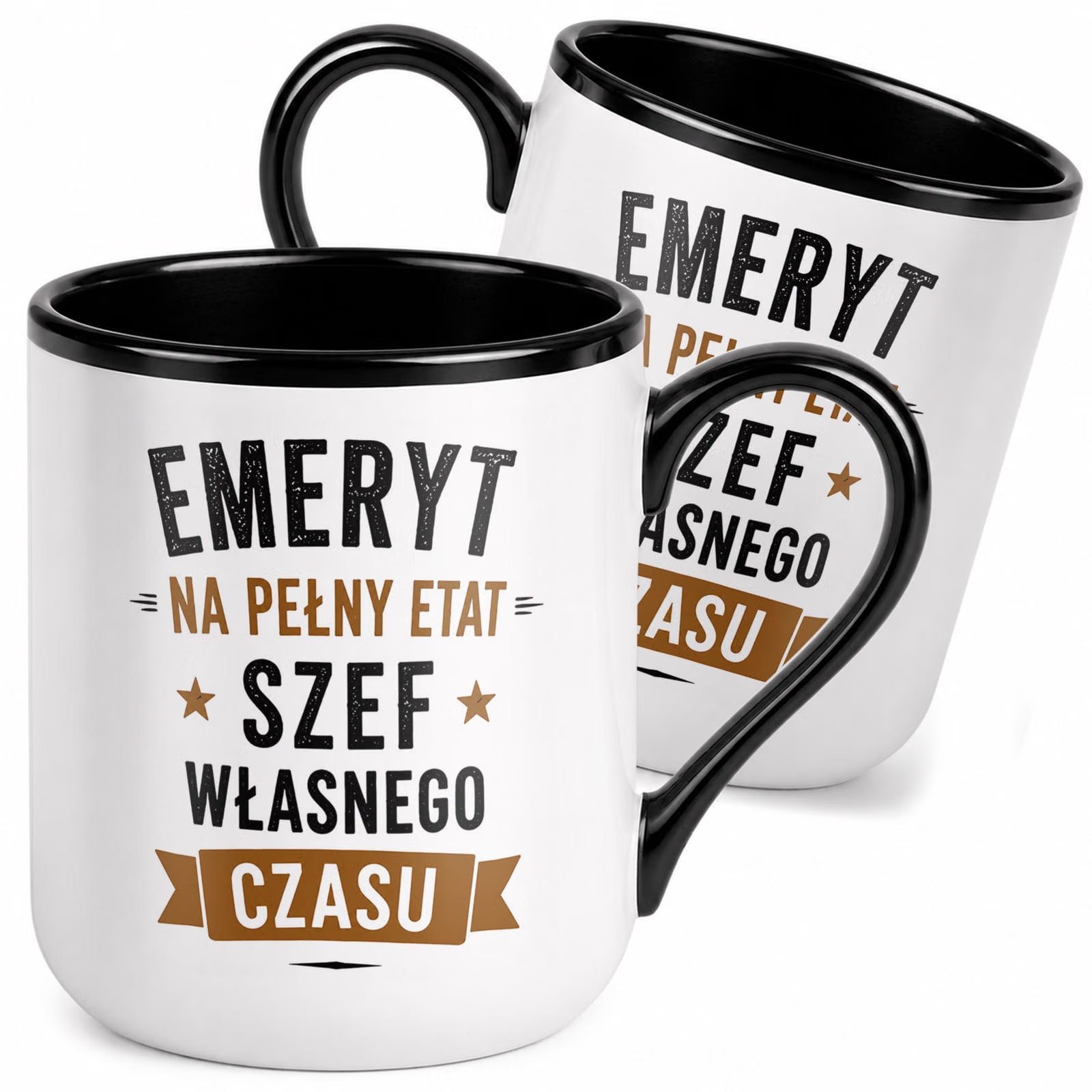 Kubek z nadrukiem Premium Czarny Emerytura Dla Emeryta Upominek Prezent