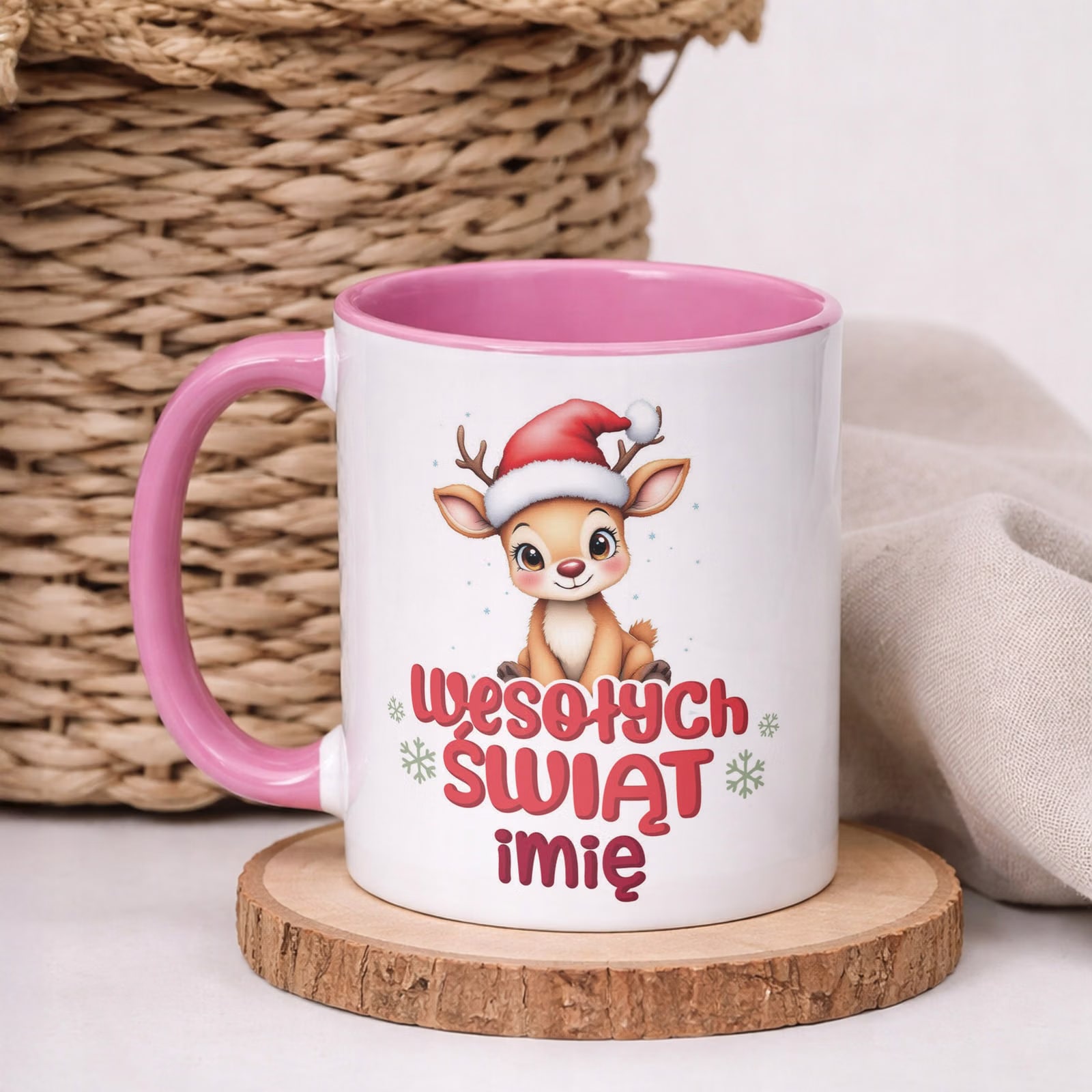 Kubek Różowy Personalizowany z Nadrukiem Boże Narodzenie Święta Prezent