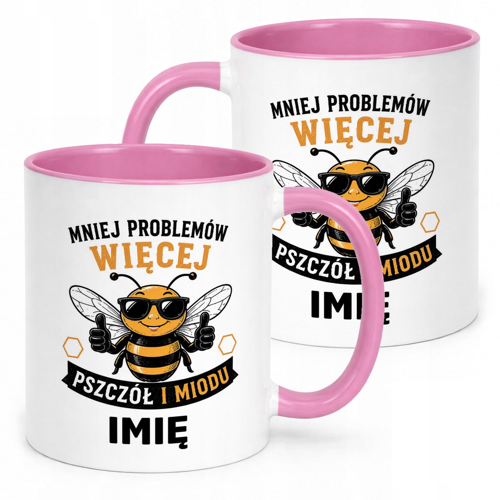 Różowy Kubek Personalizowany z nadrukiem Dla Pszczelarza Upominek Prezent