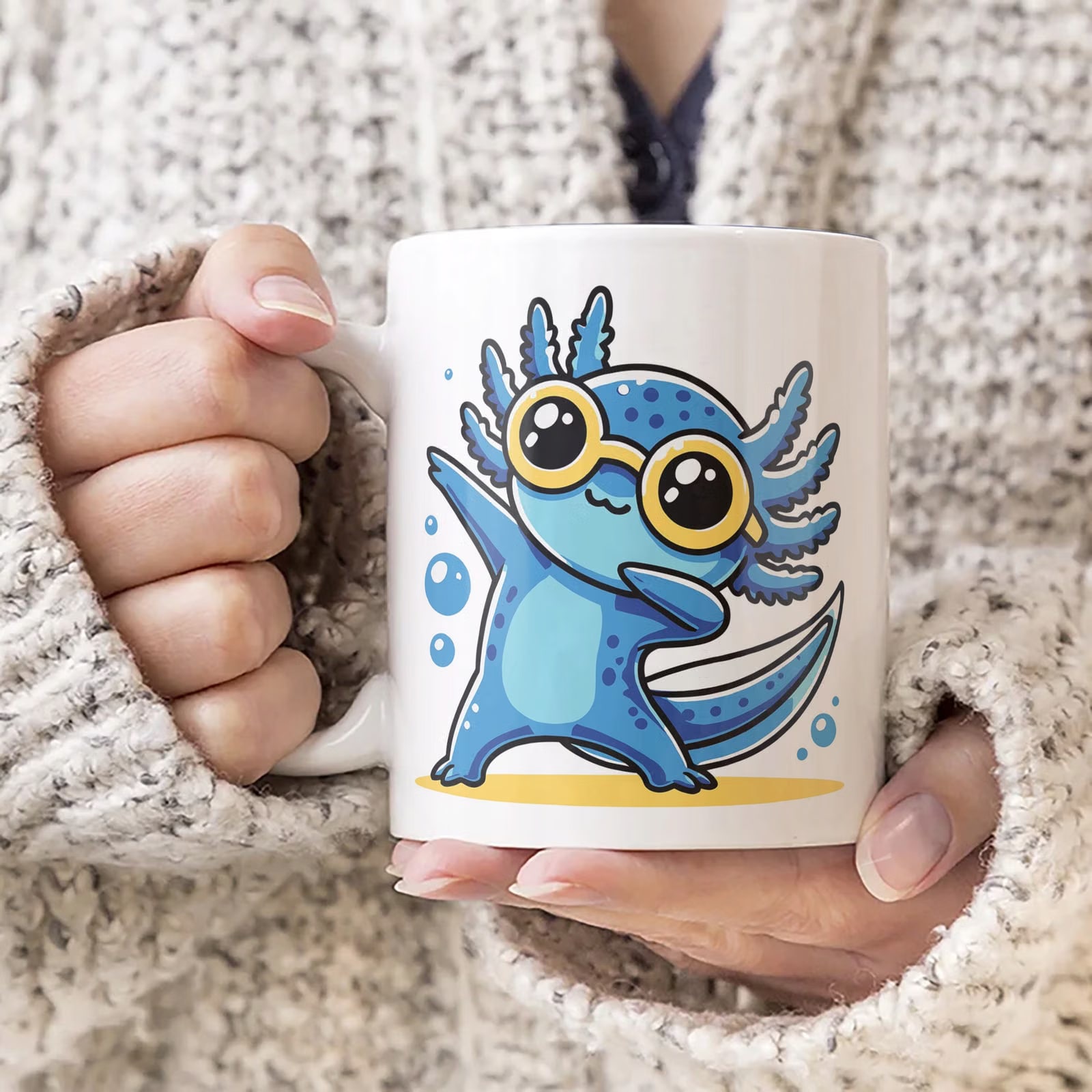 Kubek prezentowy biały 330ml Aksolotl Axolotl Różowy Zwierzak Viral Trend
