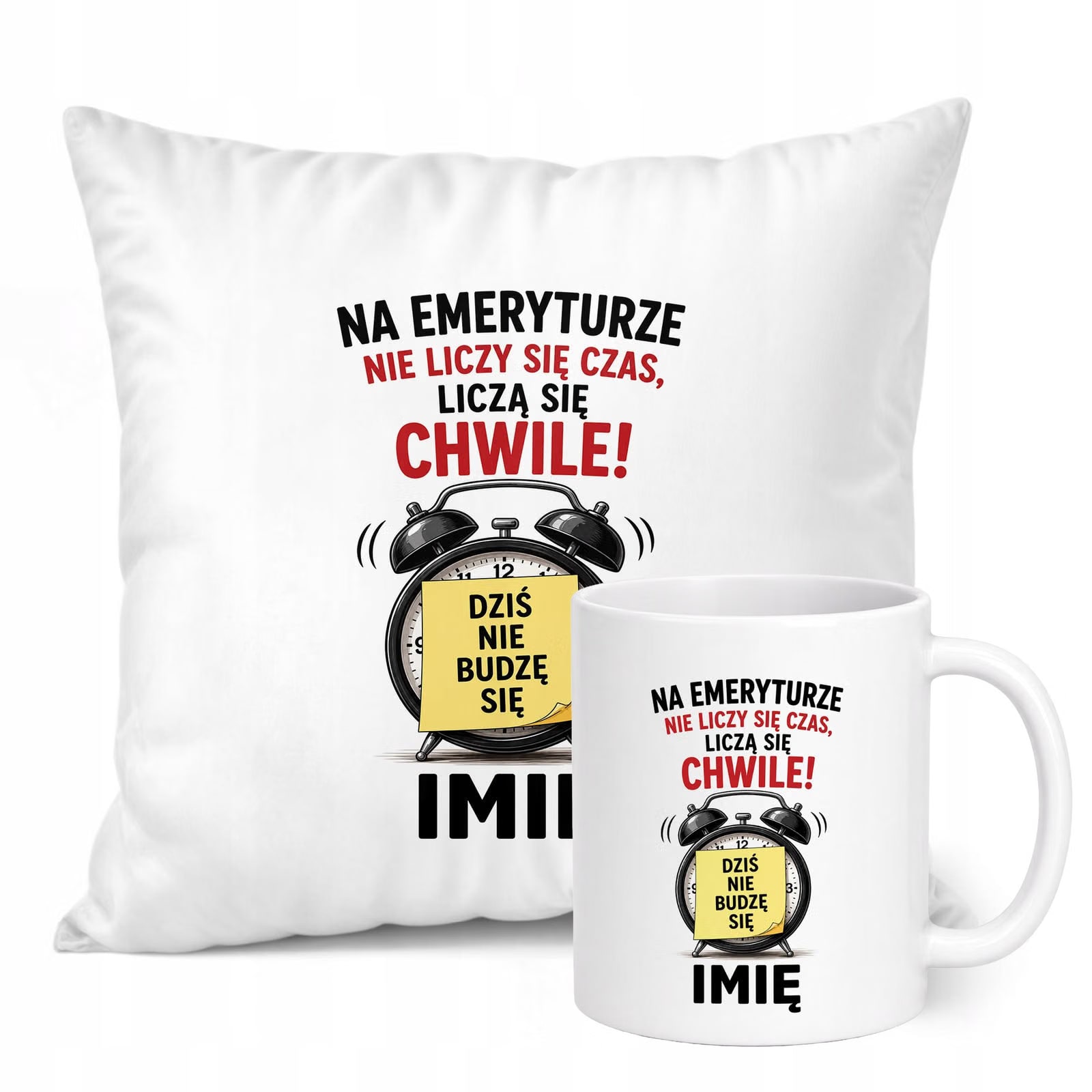 Zestaw Personalizowany Kubek Biały Poduszka Emerytura Upominek Prezent
