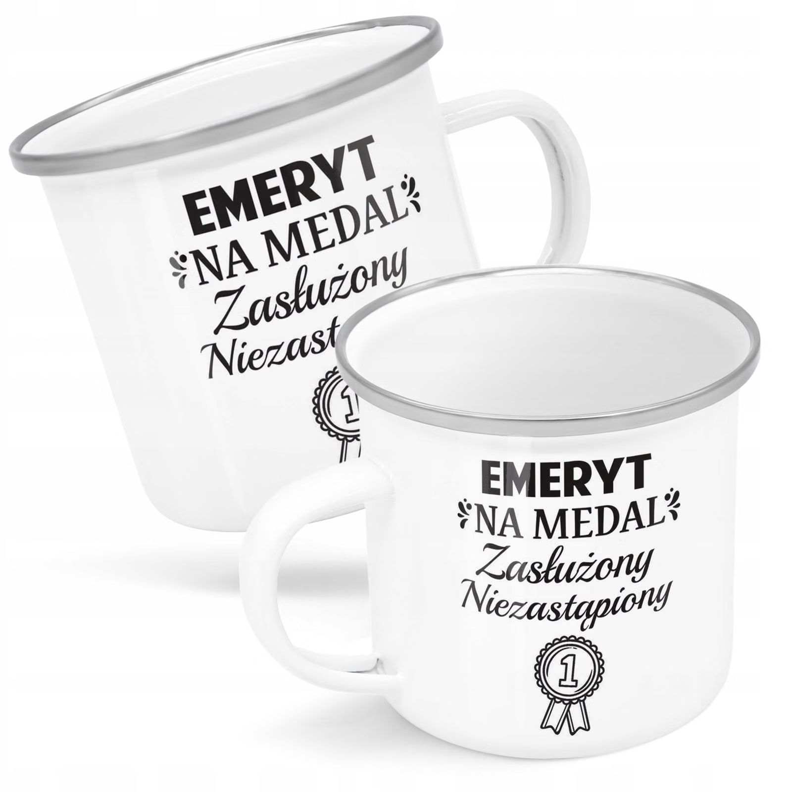 Kubek Emaliowany z okazji Emerytury Dla Emeryta z Nadrukiem Biały Metalowy