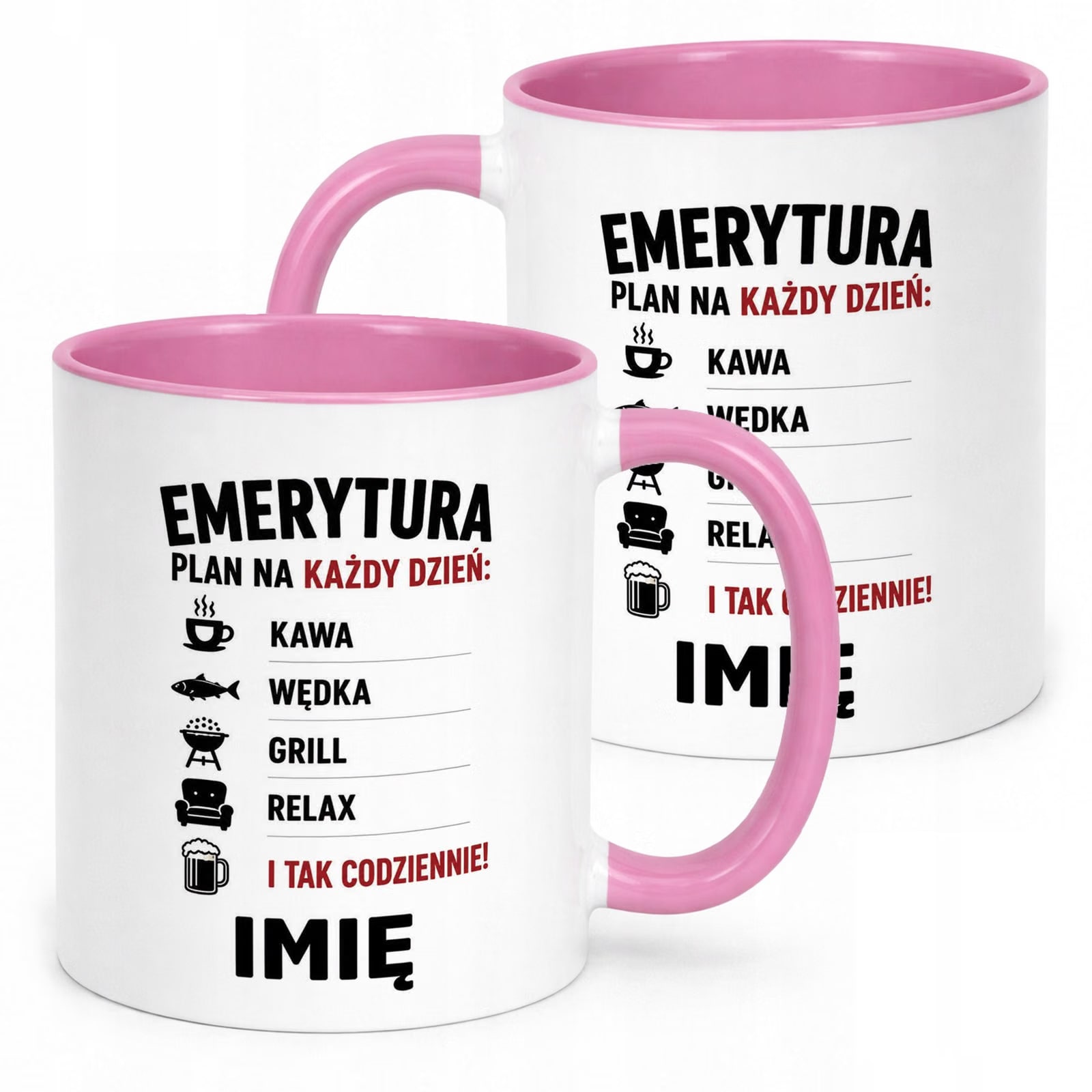 Kubek Różowy Personalizowany z Nadrukiem Emerytura Dla Emeryta Prezent
