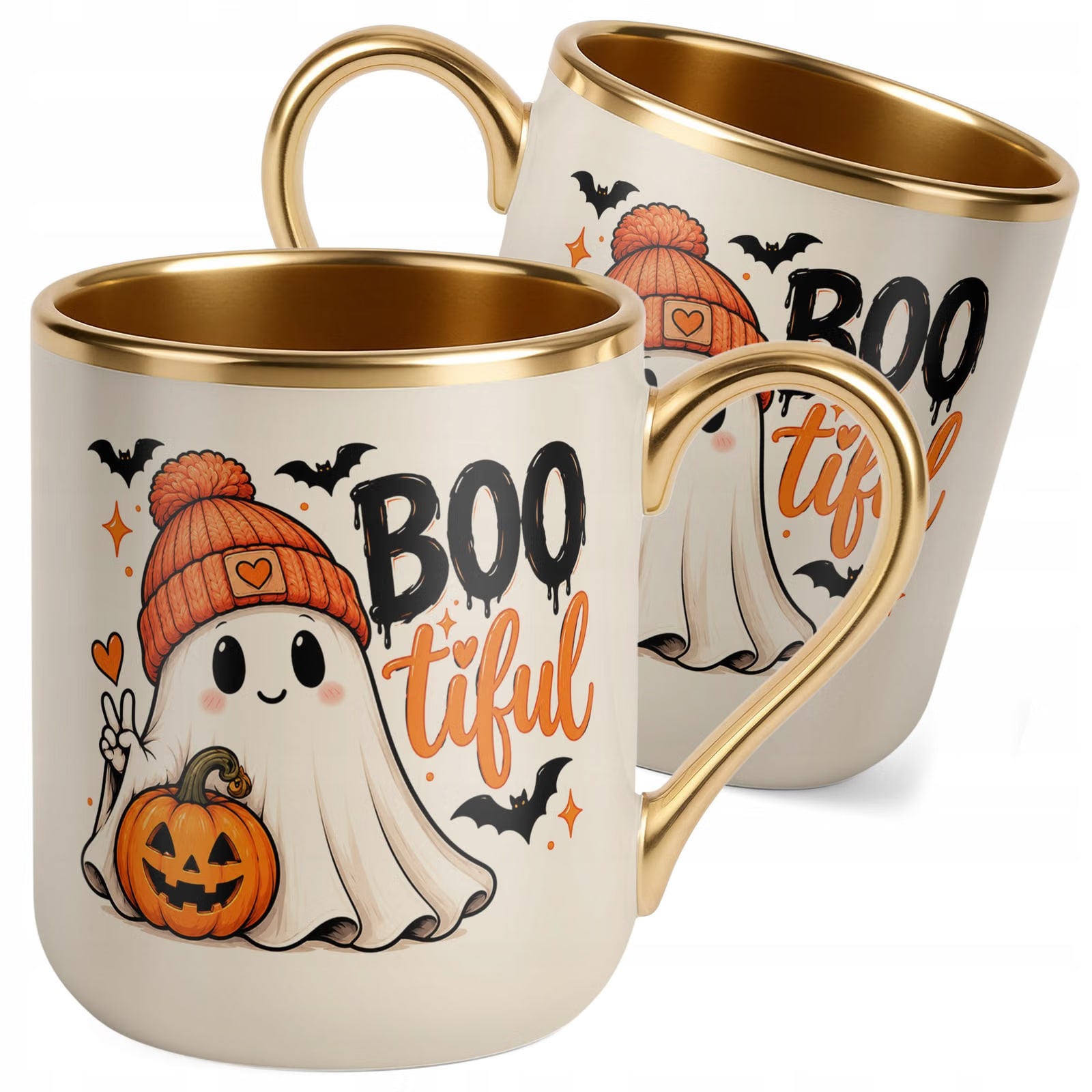 Kubek Premium Złoty Ecru z Nadrukiem Halloween Jesień Prezent
