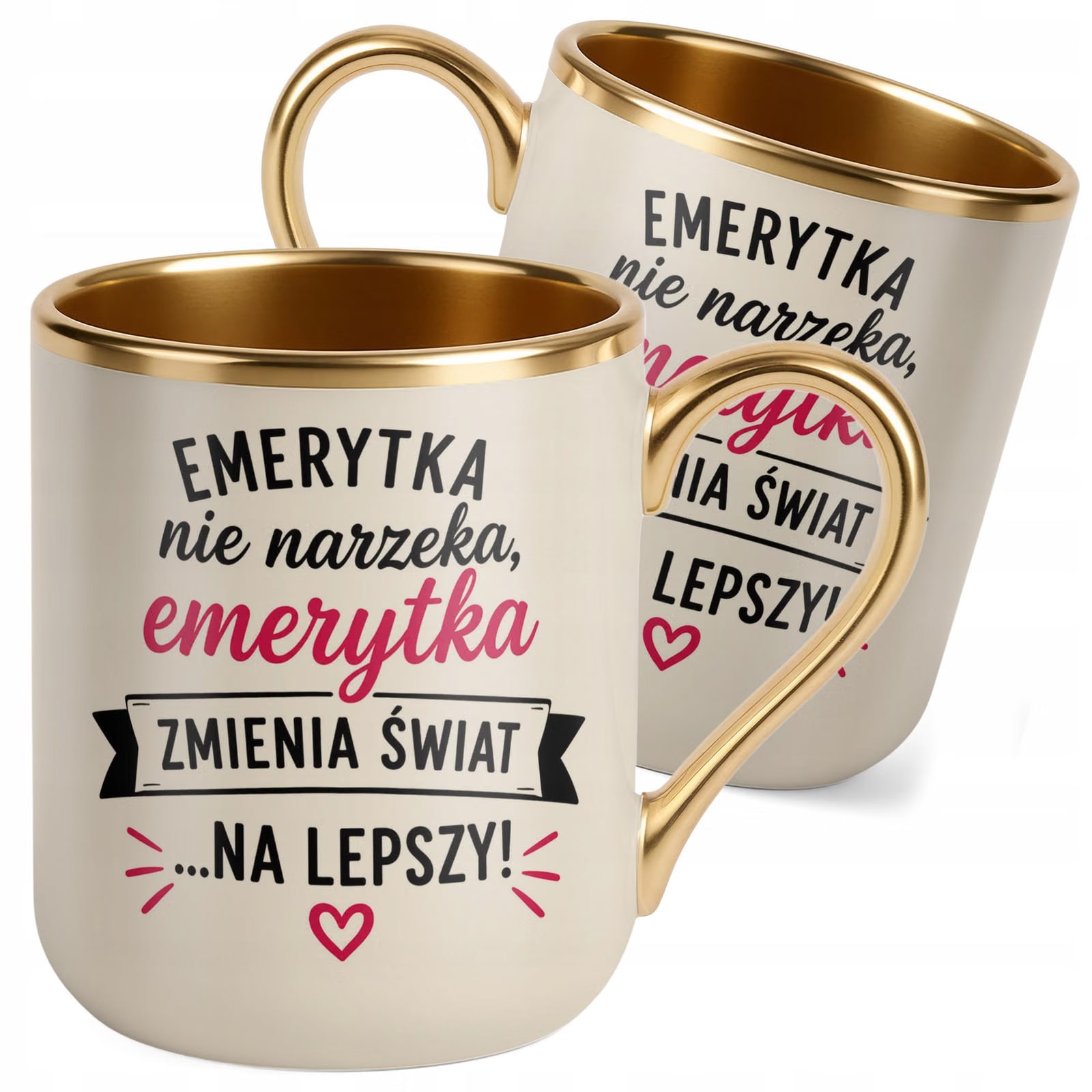 Kubek z nadrukiem Premium Złoty Ecru Emerytura Dla Emerytki Prezent